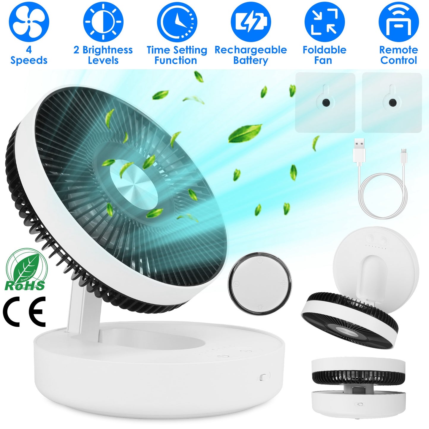 Rechargeable LED Desk Fan with Remote & Oscillation