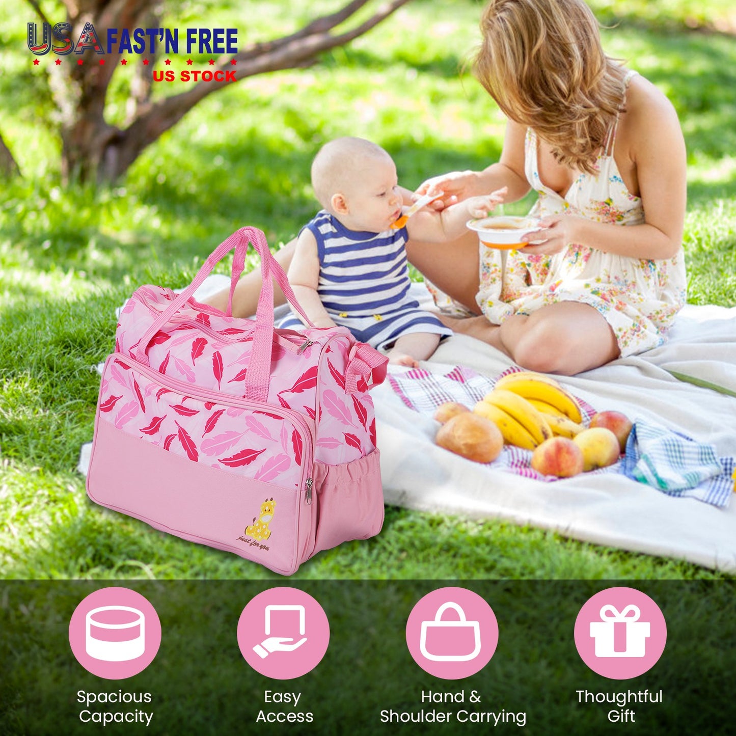 5-Piece Diaper Bag Set with Bottle Bag and Changing Pad