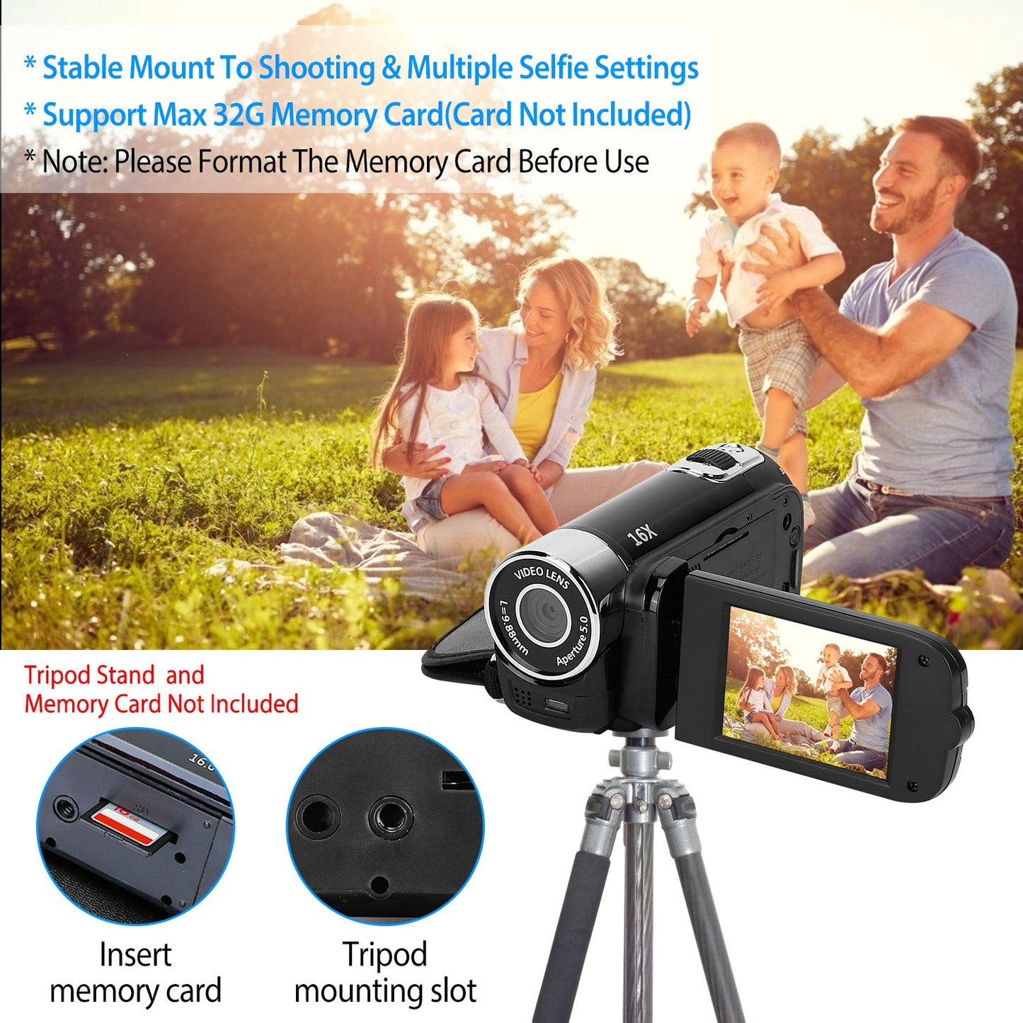 Digital Video Camcorder 1080P HD with 16X Zoom & Fill Light