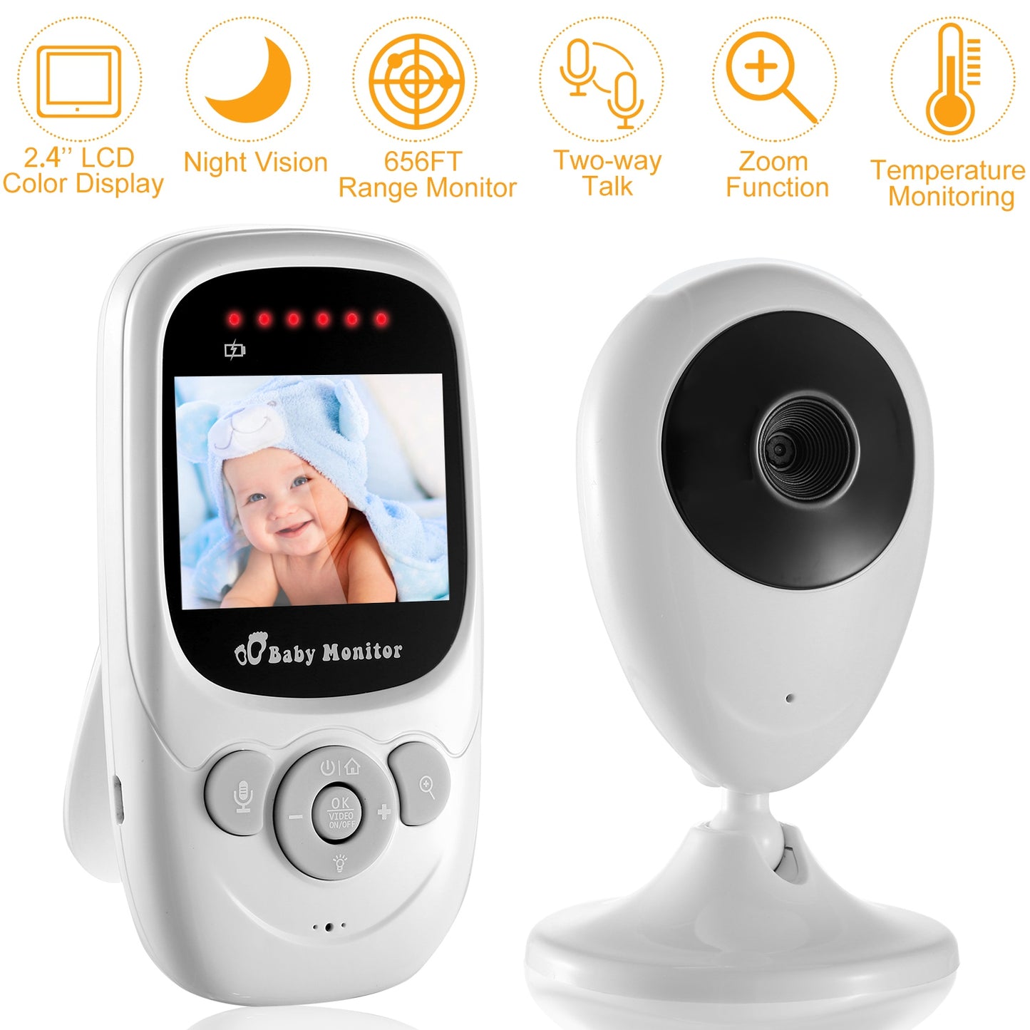 Video Baby Monitor with 2.4" LCD Screen and Night Vision