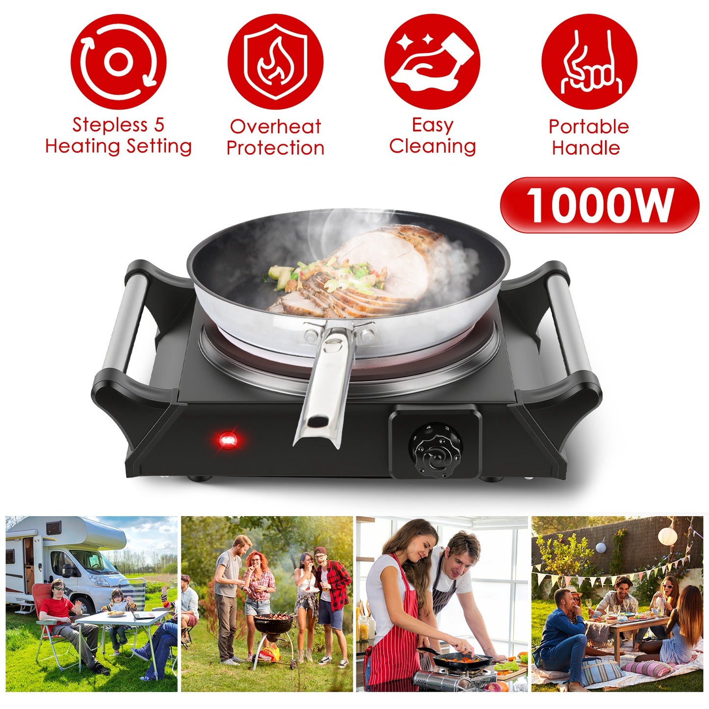 Electric Double Burner Hot Plate with Adjustable Temperature