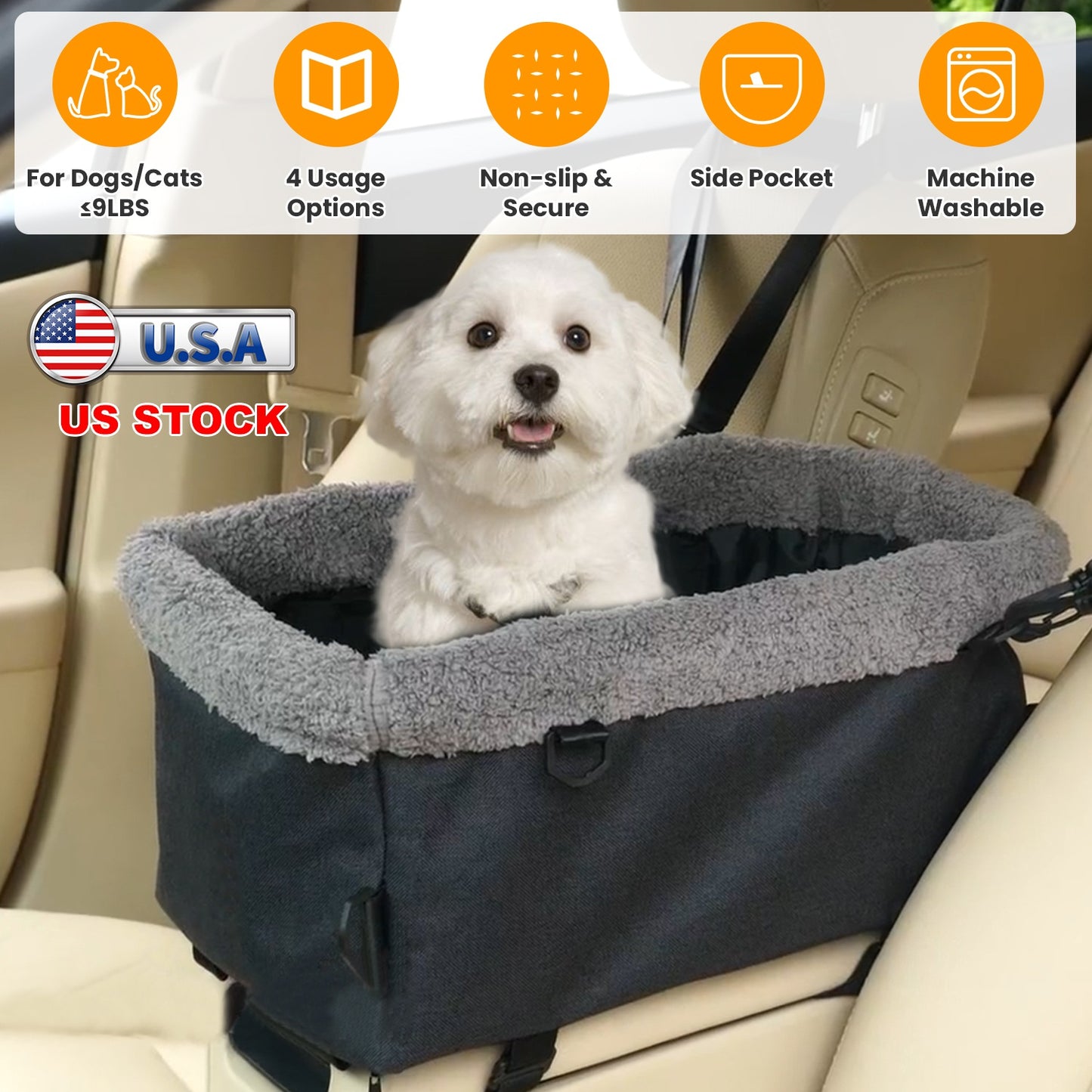 Small Dog Car Seat with Harness for Pets Up to 9 LBS