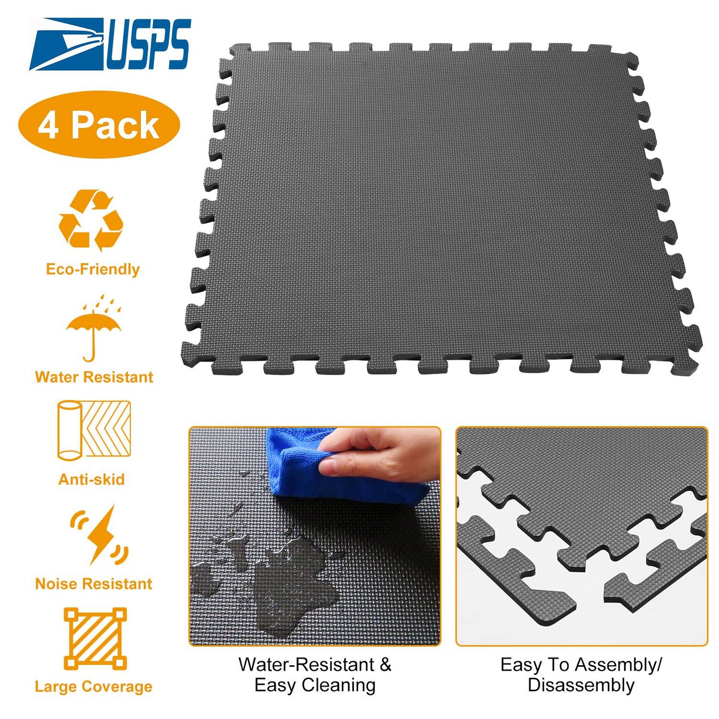Interlocking Foam Floor Mats – 4-Pack EVA Puzzle Tiles