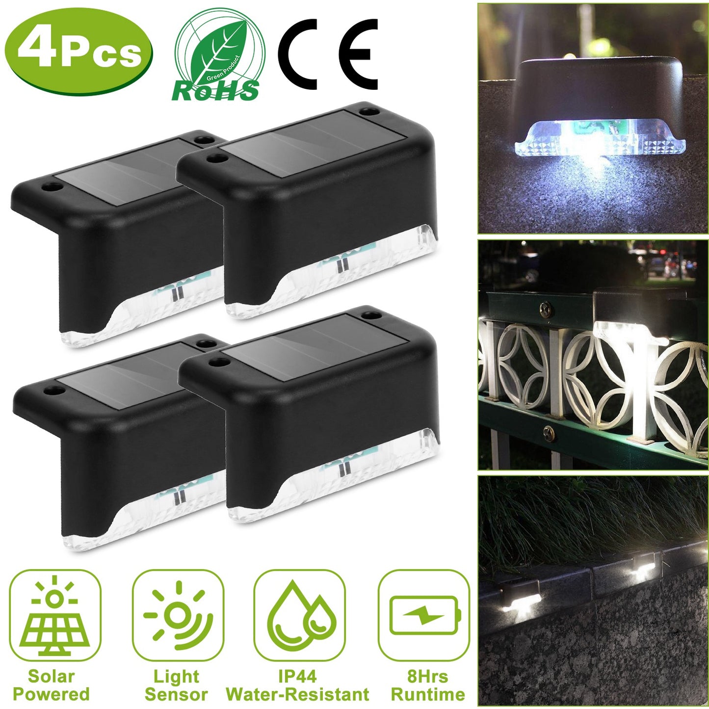 Solar Powered LED Step Lights - 4 Pack Outdoor Deck Stairs