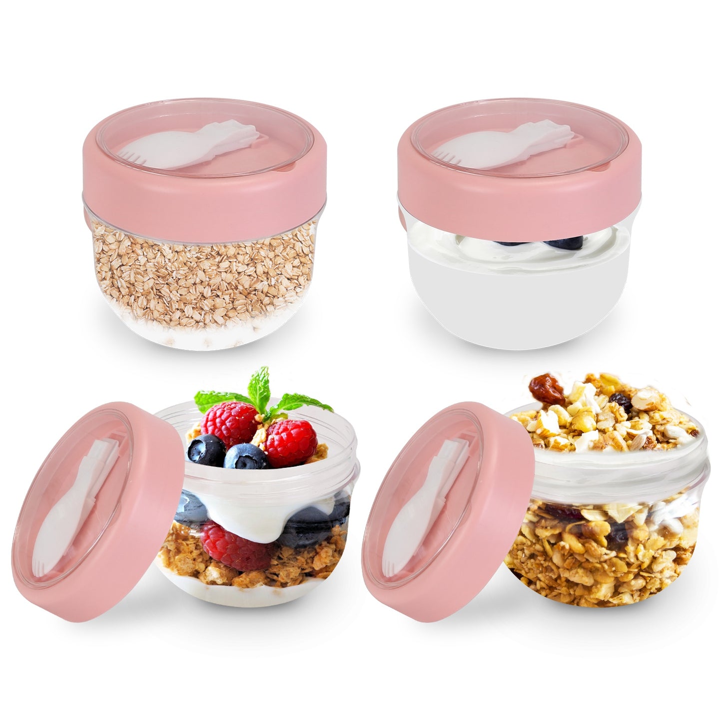 Overnight Oats Containers with Lids and Spoons, 20oz, 4-Pack