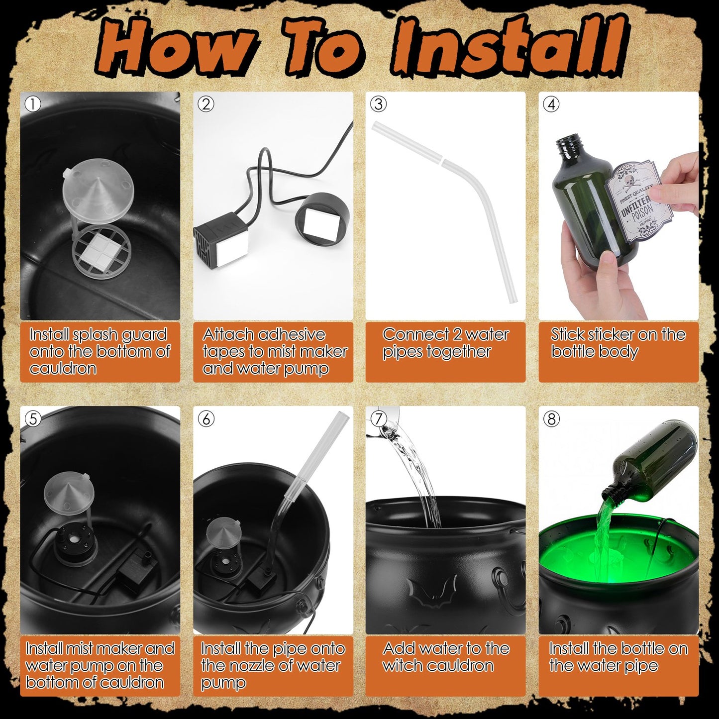 Floating Bottle Witch Cauldron with Mist Maker & Green Light