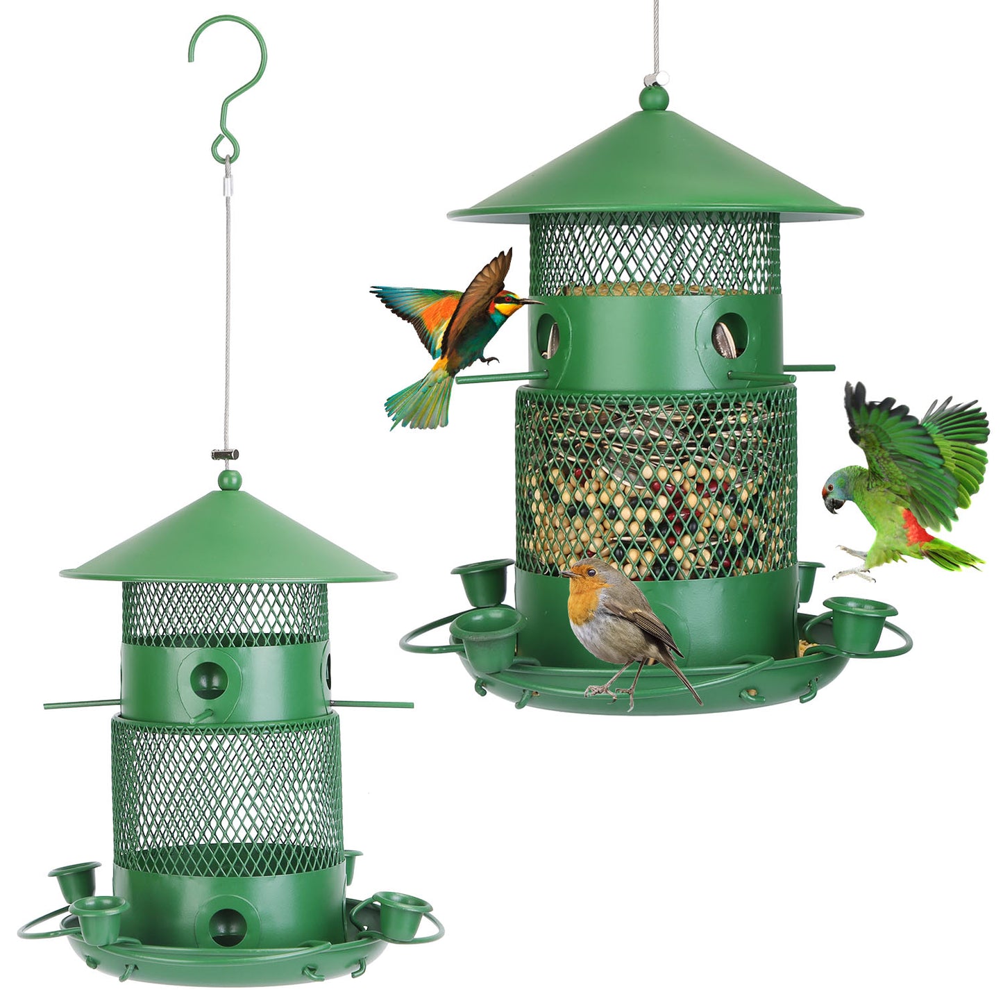 Squirrel-Proof Metal Bird Feeder with Water Cups & Perches