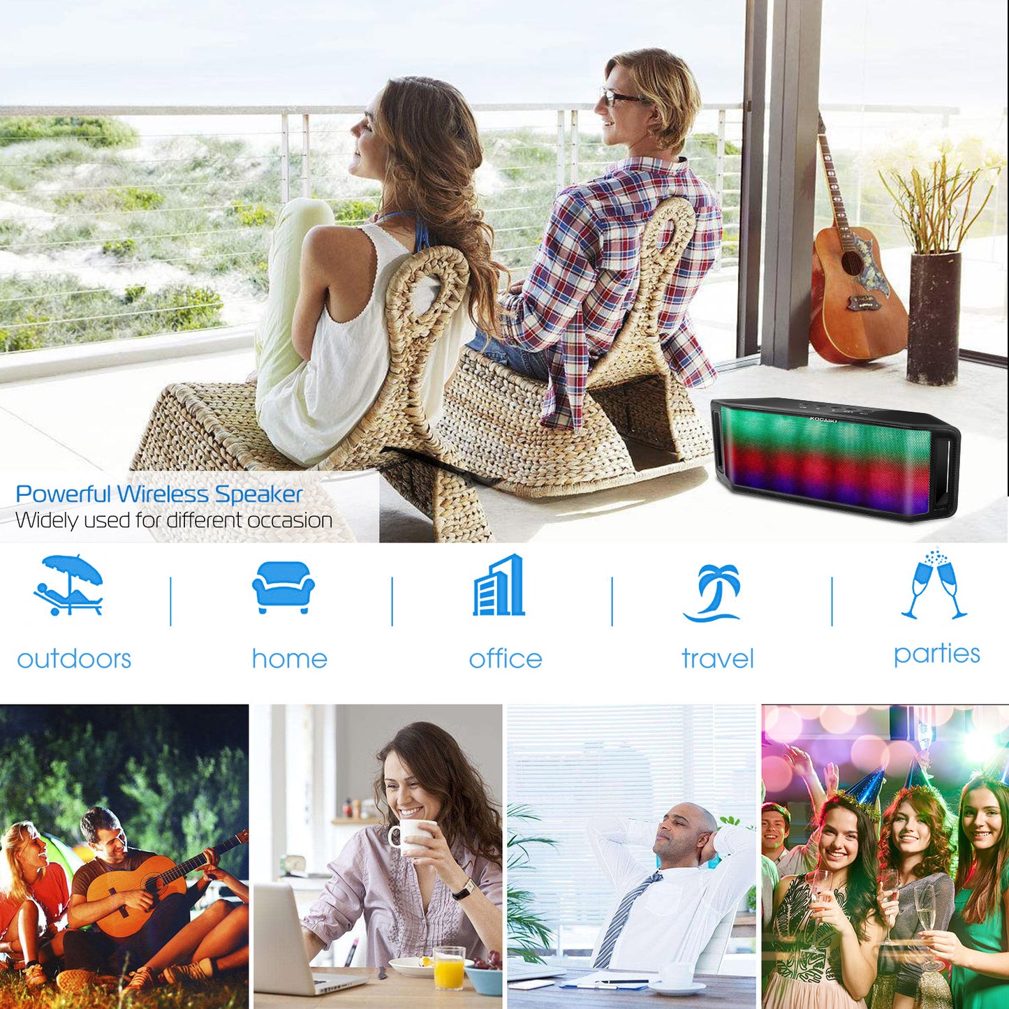 LED Wireless Speaker with Multicolor Lights and FM Radio