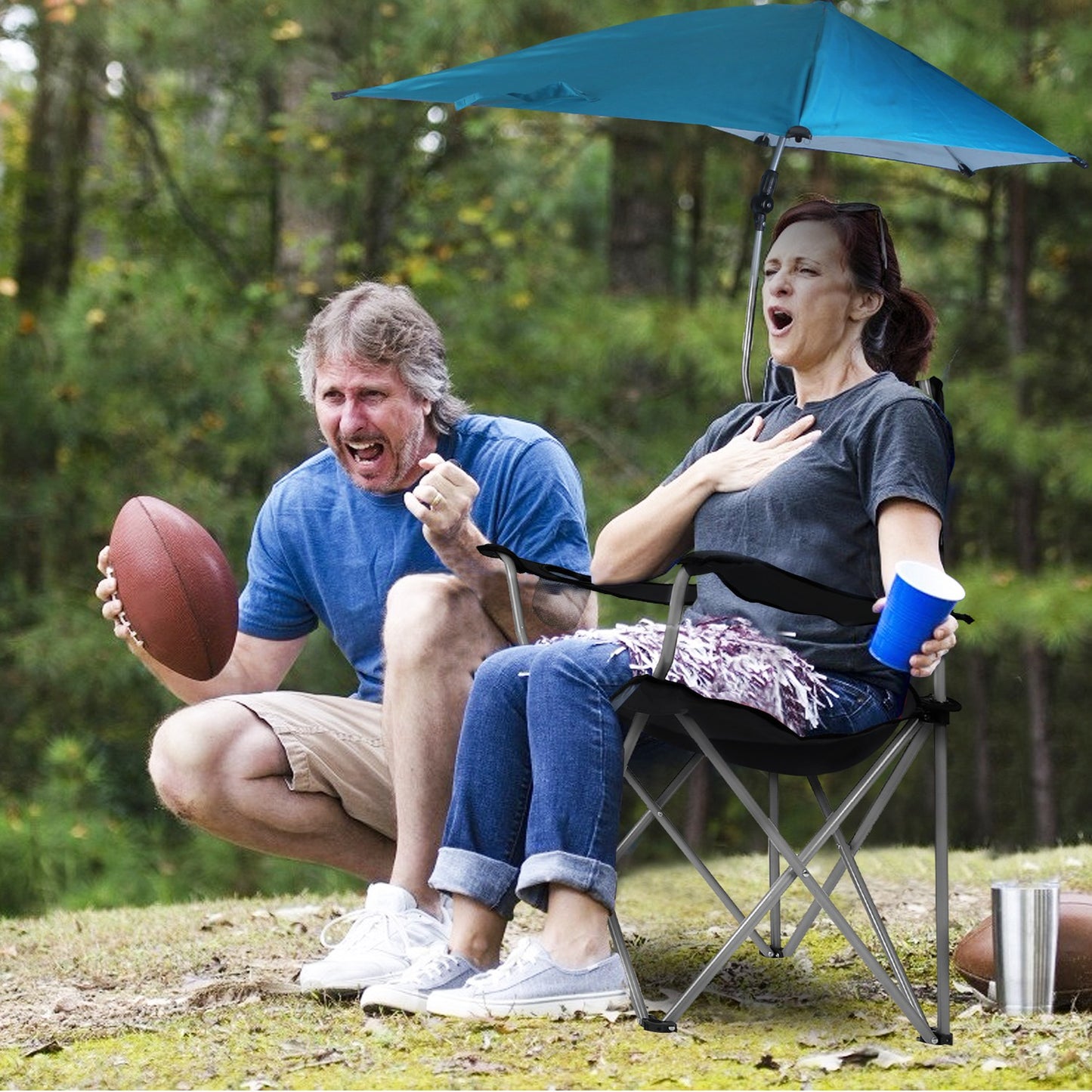 Folding Beach Chair with Detachable Umbrella and Cup Holder