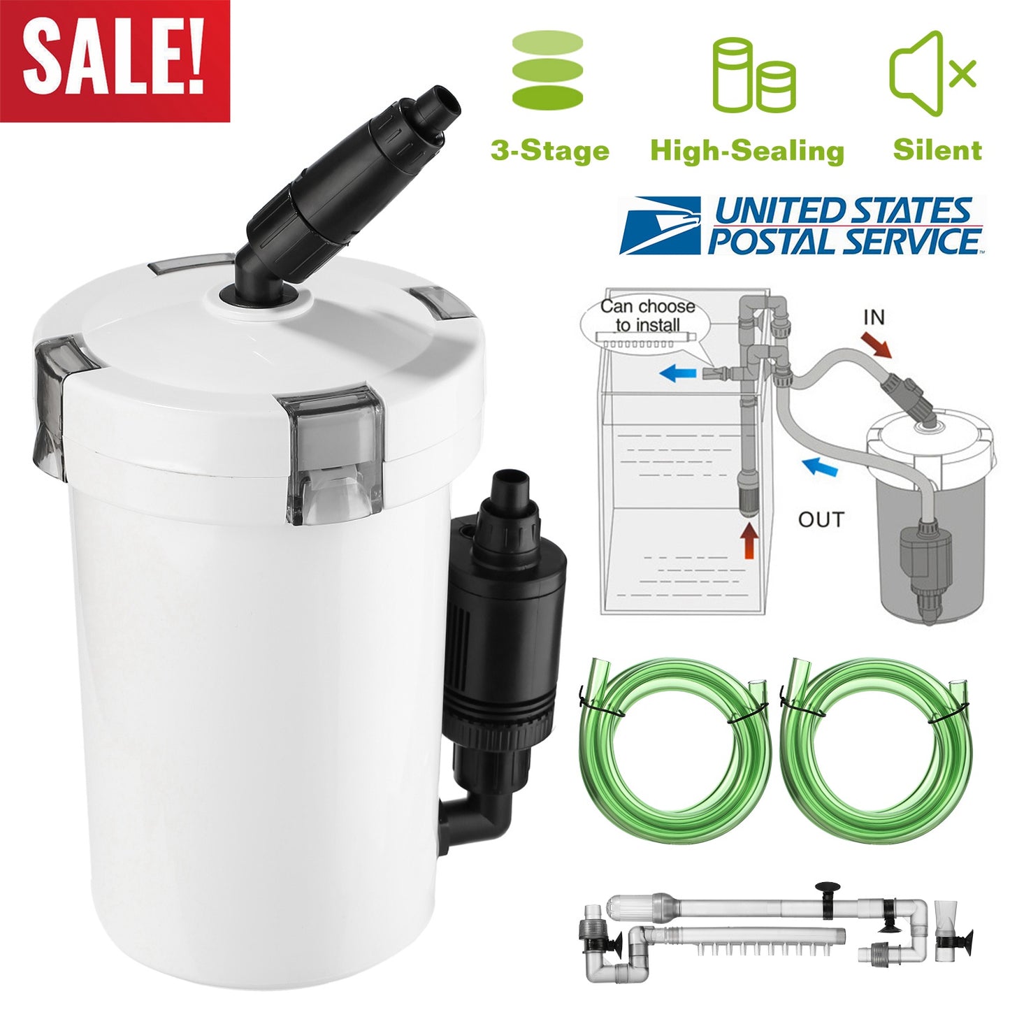 External Canister Filter for 28 Gallon Aquarium - 105 GPH