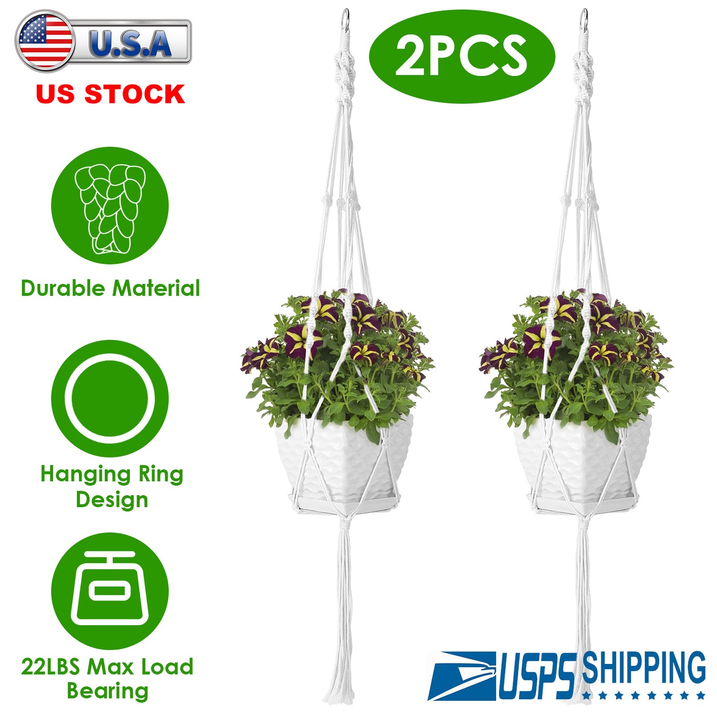 Cotton Rope Plant Hanger 40in - 2 Pack Macrame Hanging Planter