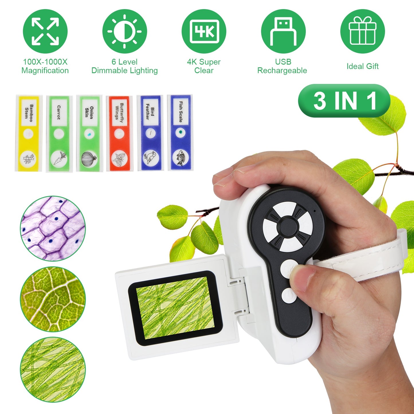 Kids Digital Microscope 1000X with Telescope & Camera