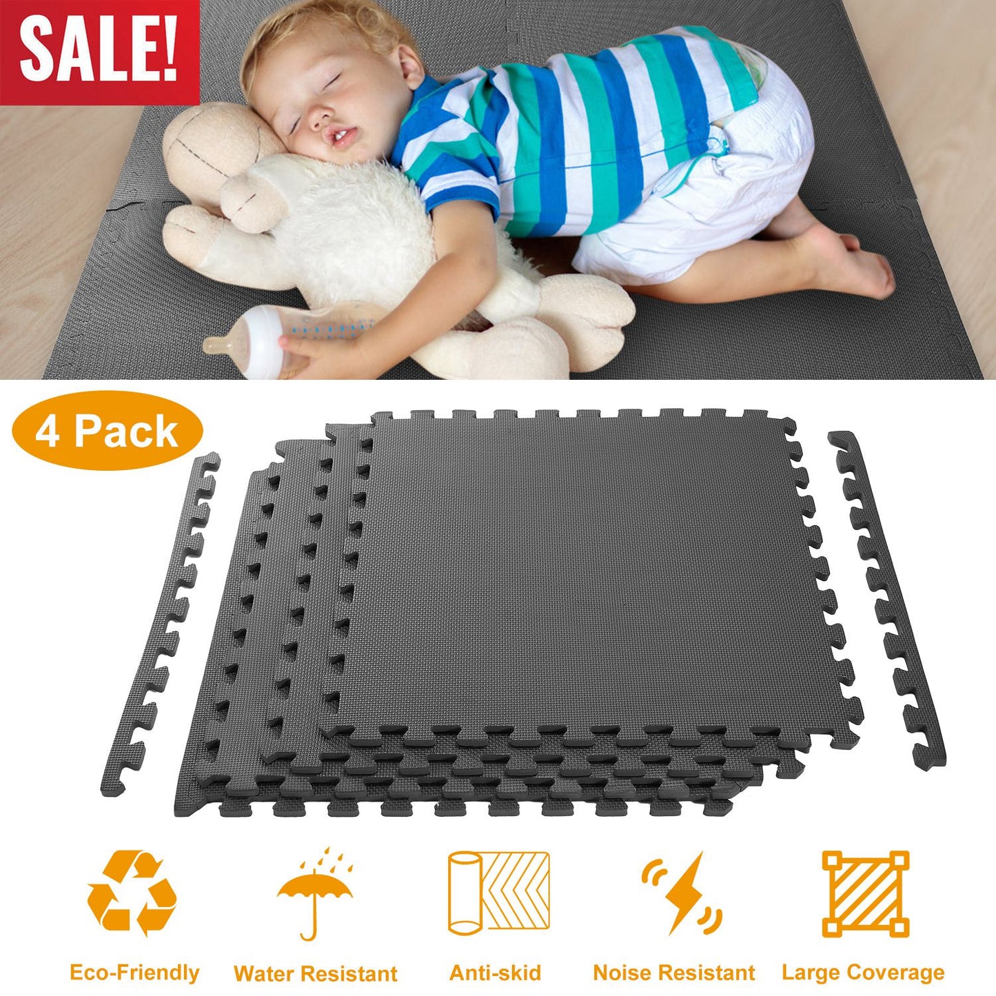 Interlocking Foam Floor Mats – 4-Pack EVA Puzzle Tiles