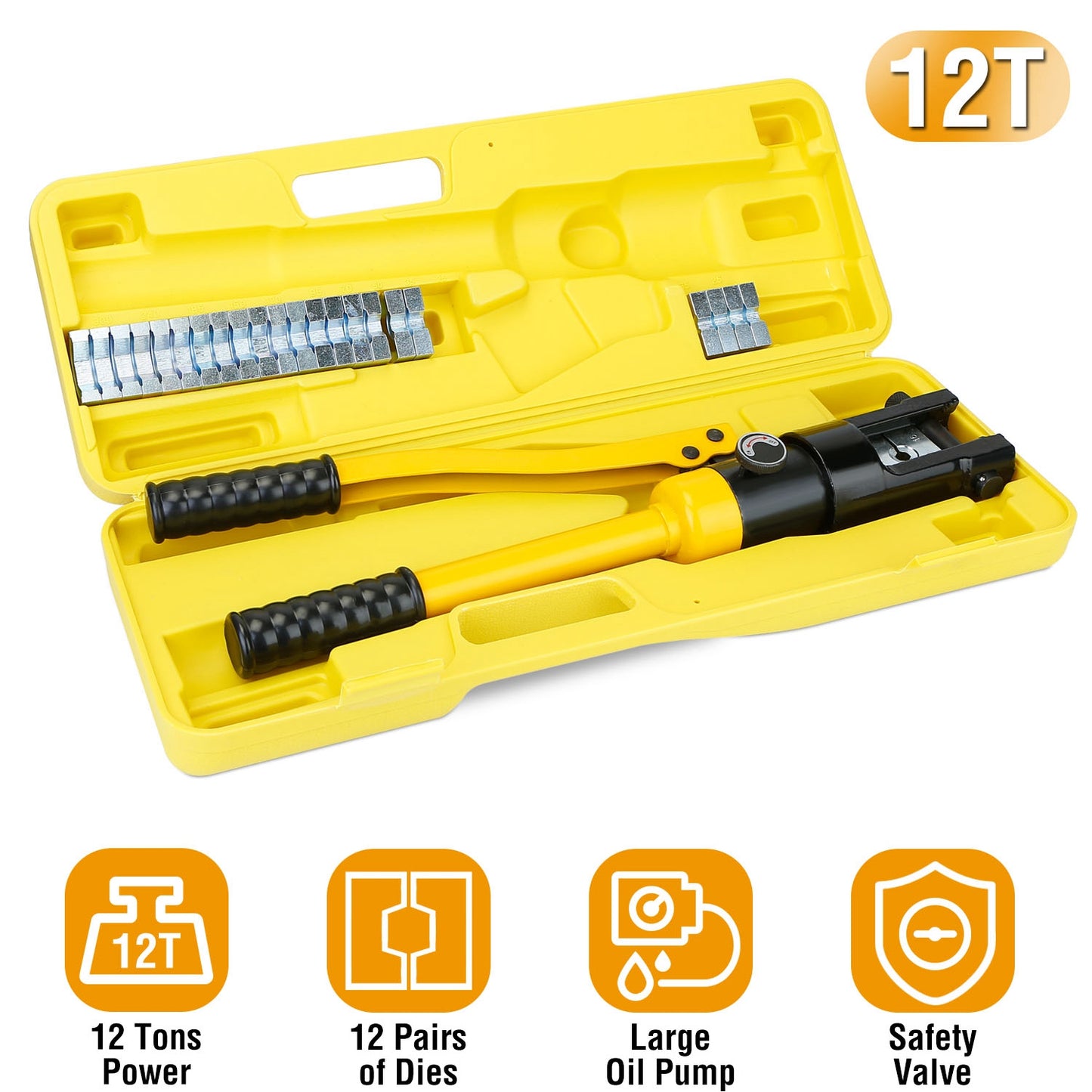 12 Ton Hydraulic Wire Crimper with 12 Dies