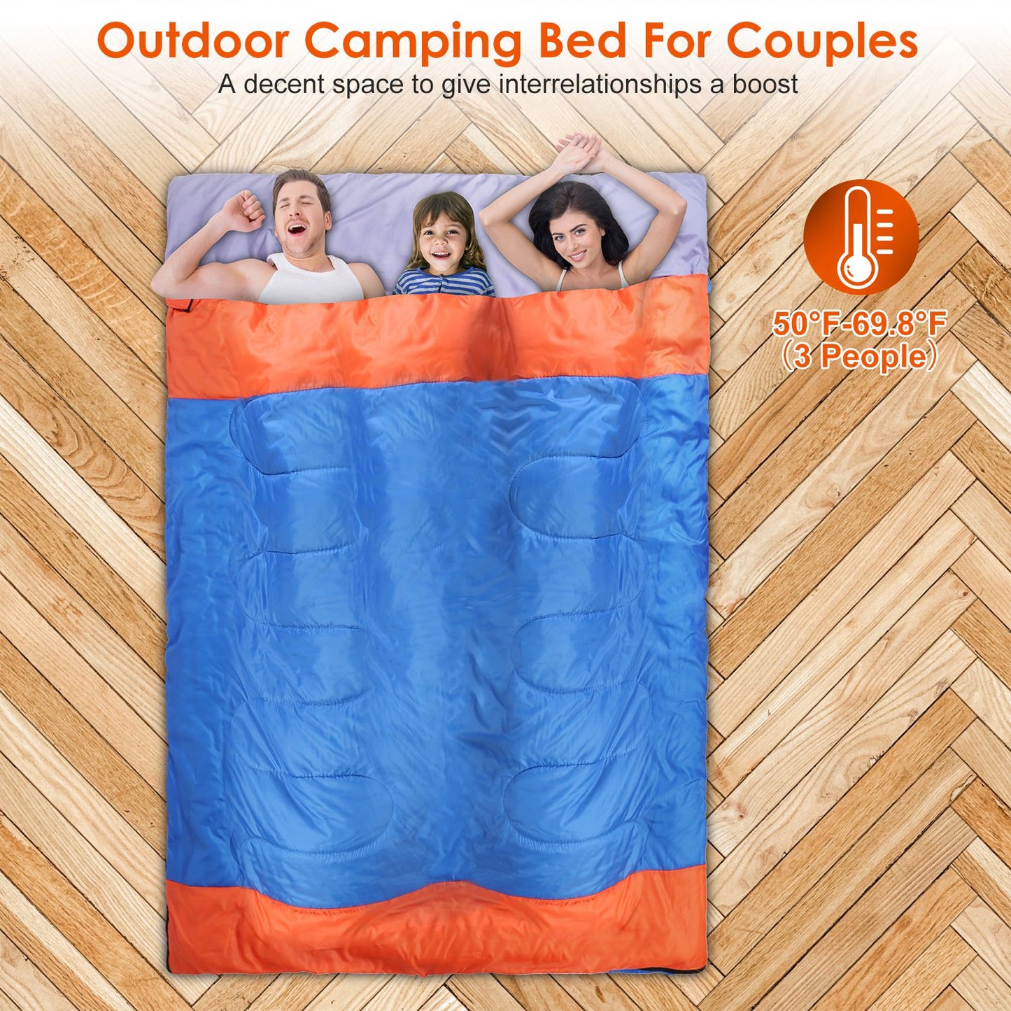 Double Sleeping Bag for 2-3 People - Water Resistant Cotton