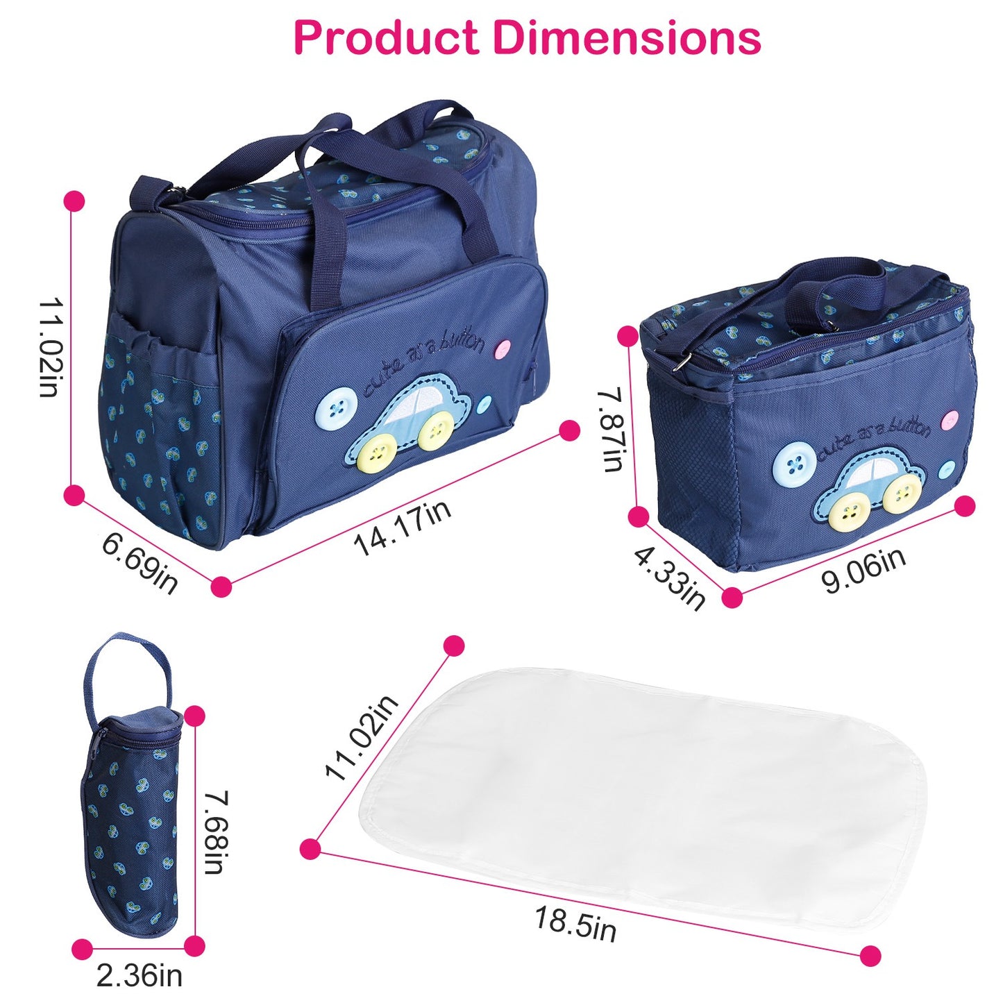 4-Piece Diaper Bag Tote Set with Changing Pad