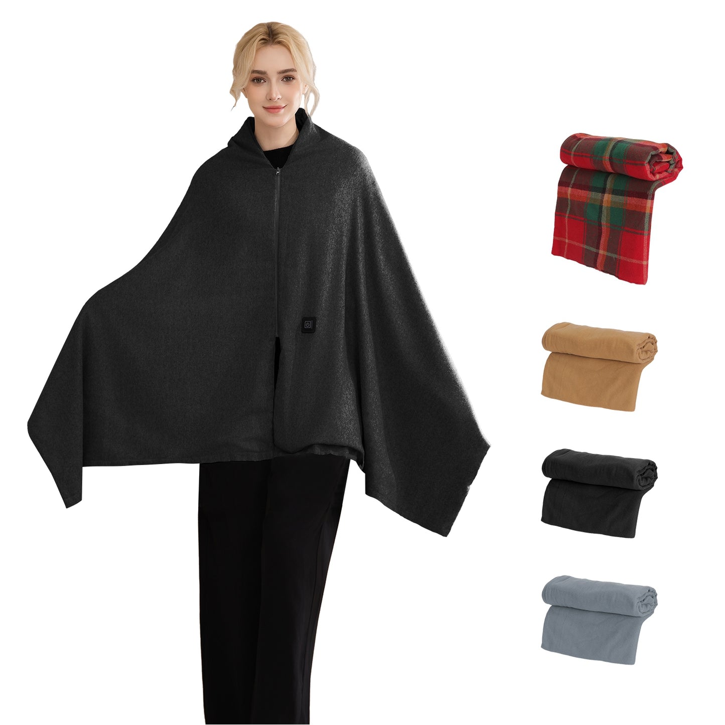 USB Heated Shawl with 3 Heat Levels and Zipper
