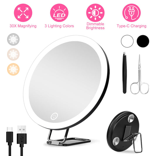 30X Magnifying Mirror With Light 3 Colors