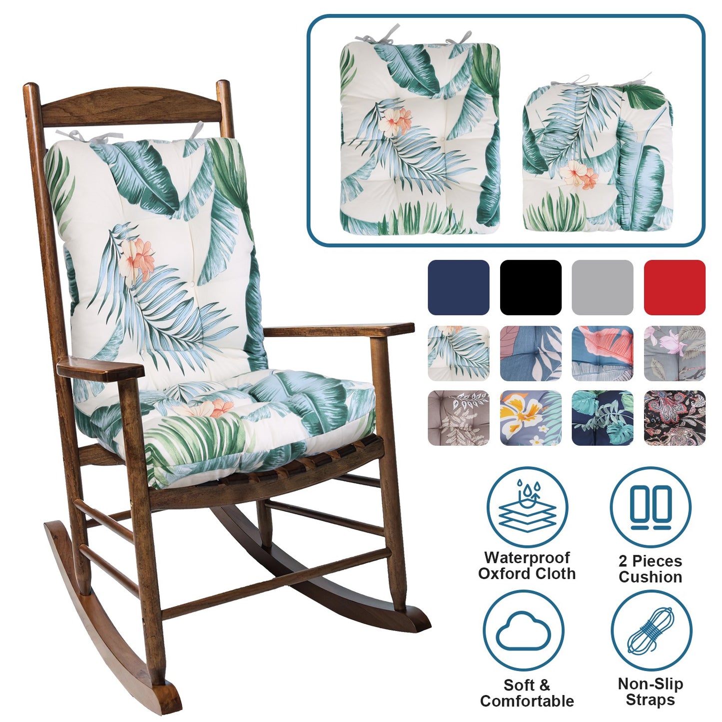 Rocking Chair Cushion Set - Waterproof with Non-Slip Ties