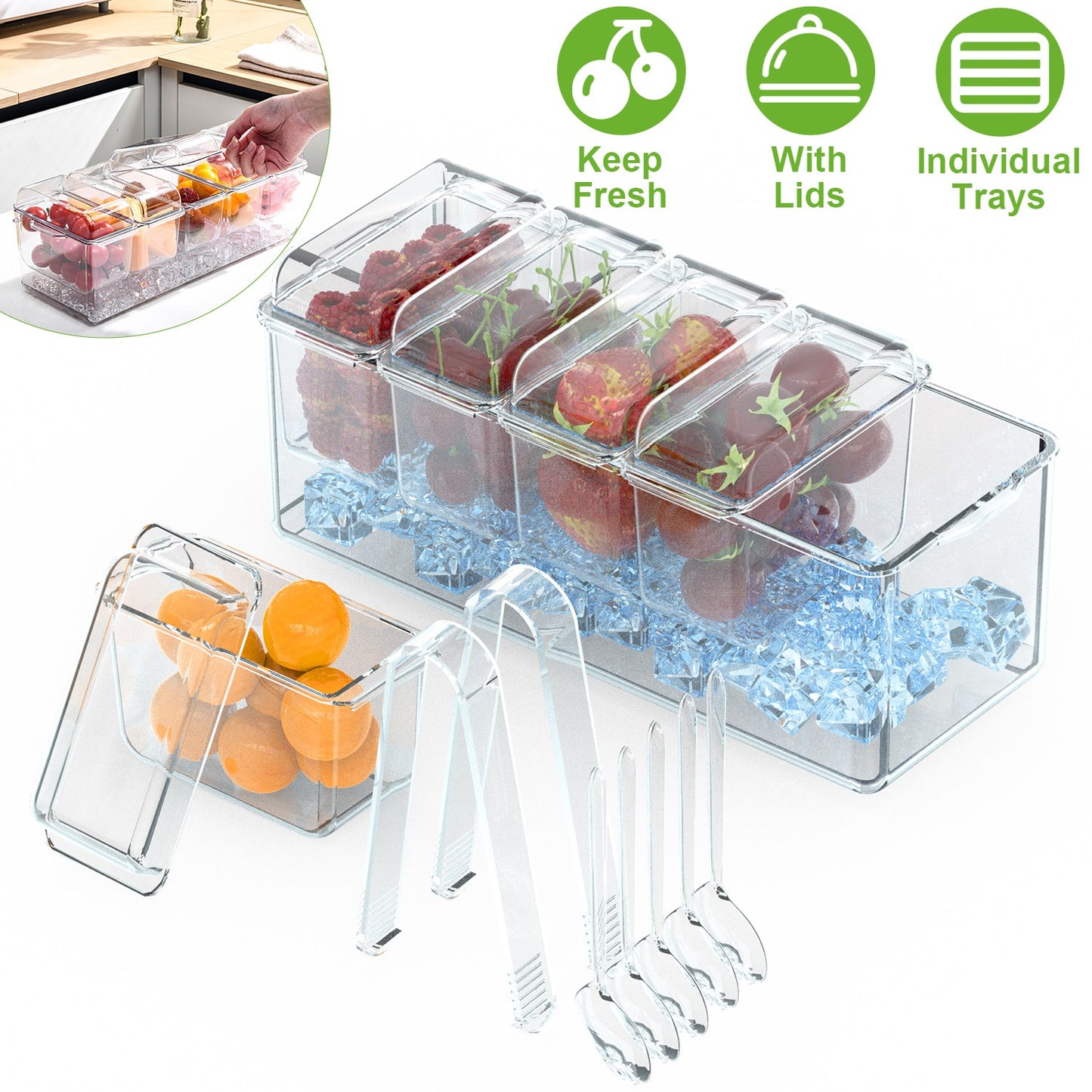 Ice Chilled Condiment Caddy with 5 Containers & Lids