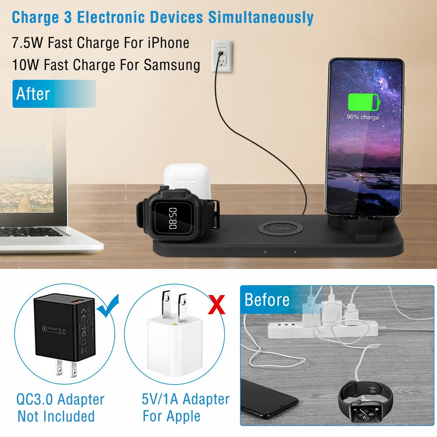 6-in-1 Wireless Charging Station for iPhone, Apple Watch & AirPods