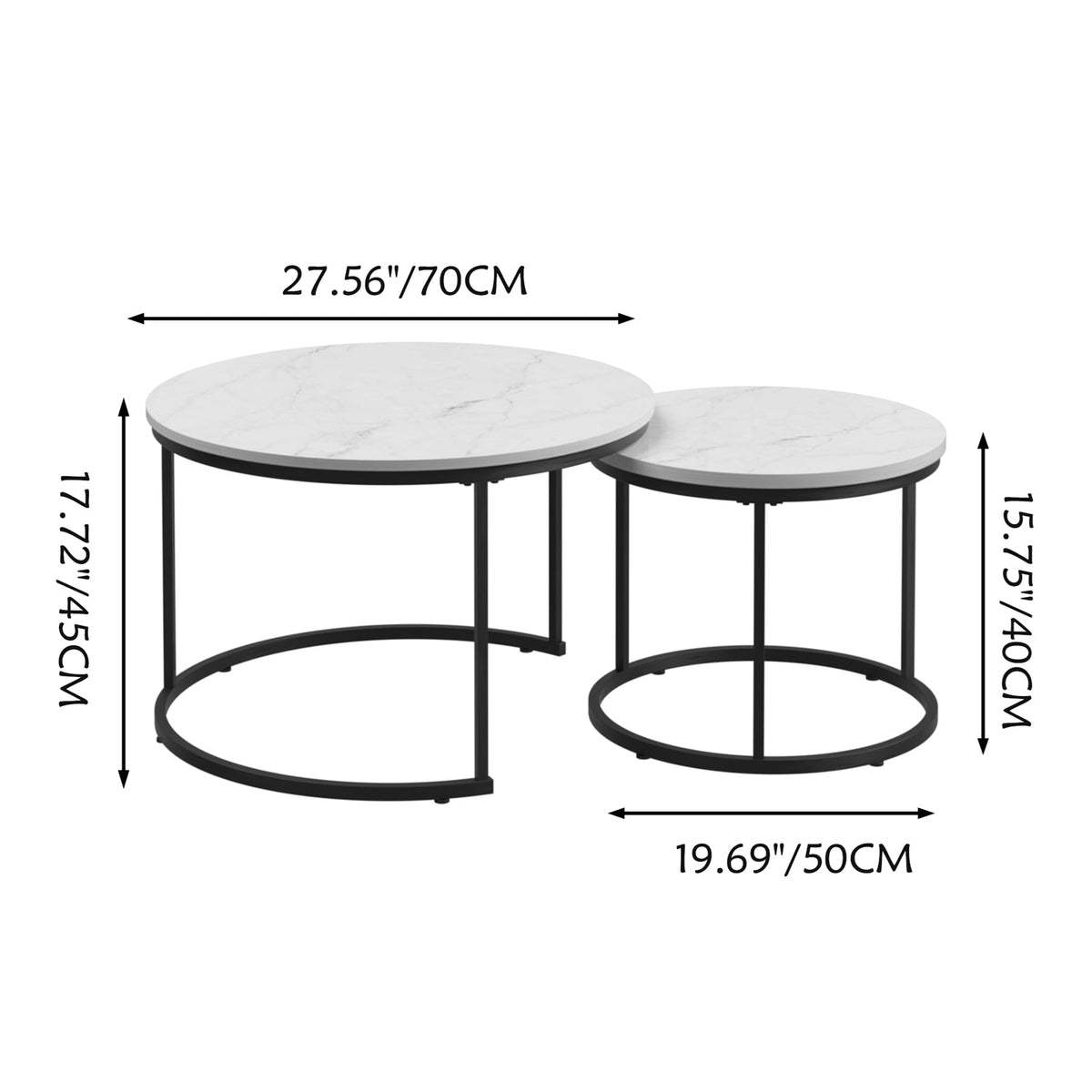 Nesting Coffee Table Set of 2 with Marble Pattern Tops