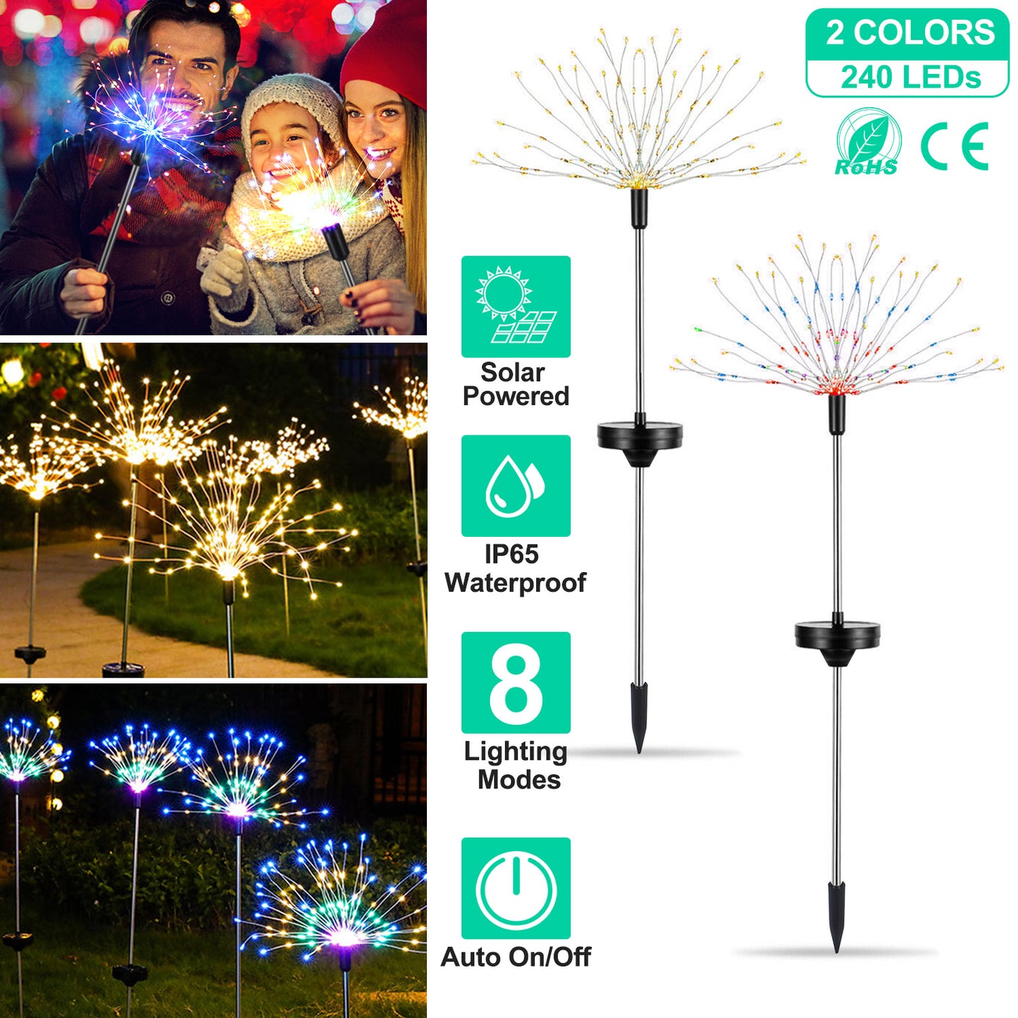 Solar Starburst Lights 240 LED Firework Garden Stake Lights