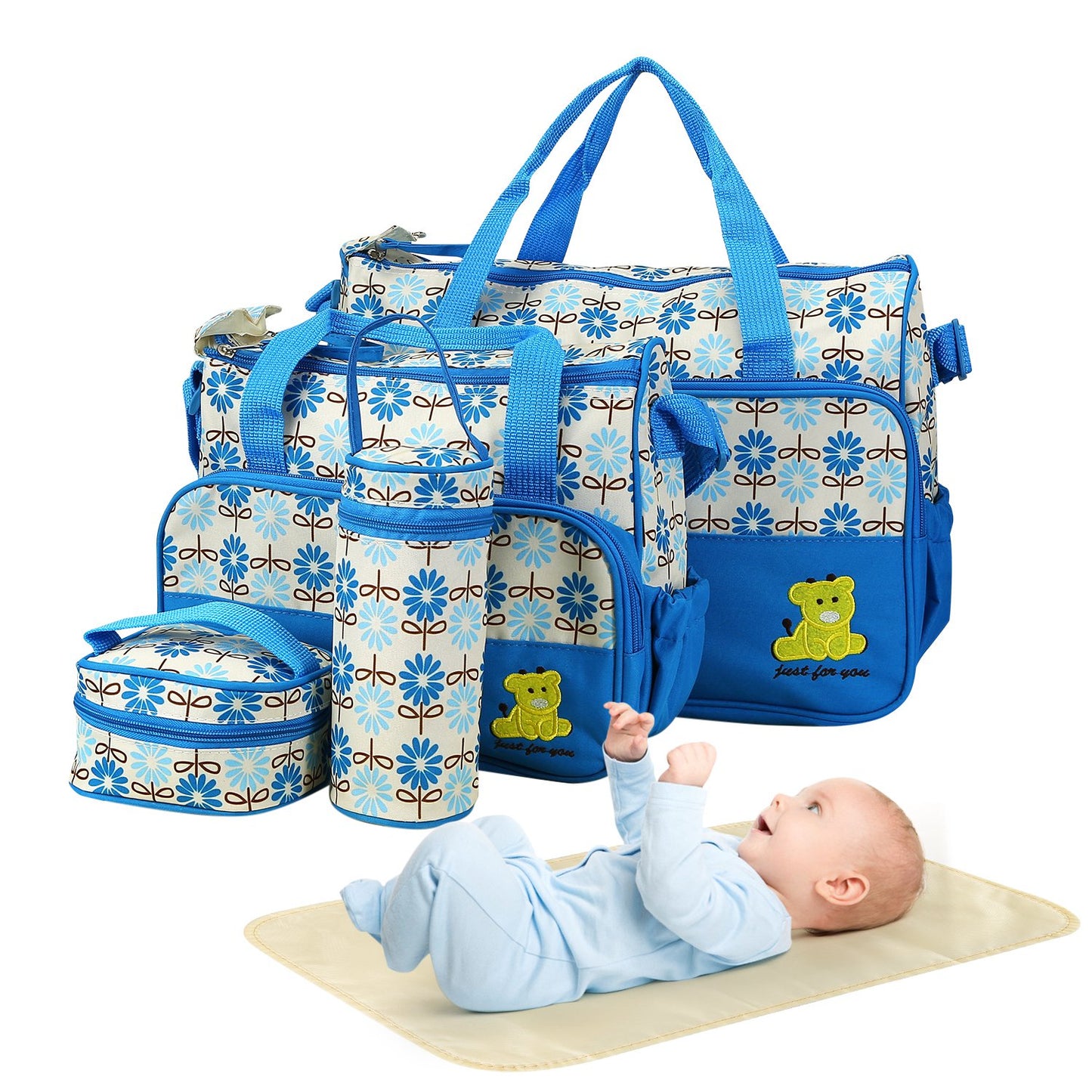 5-Piece Diaper Bag Set with Changing Pad & Insulated Pockets