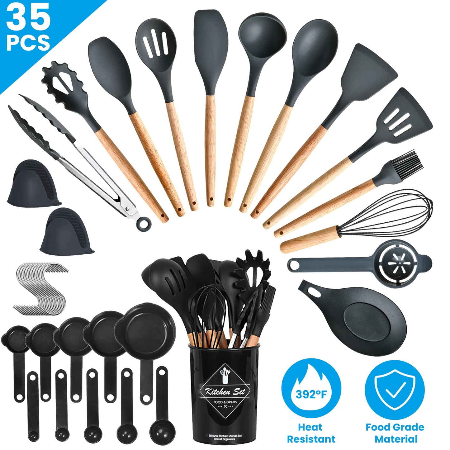 Kitchen Cooking Utensils Set - 35 Piece Silicone & Steel