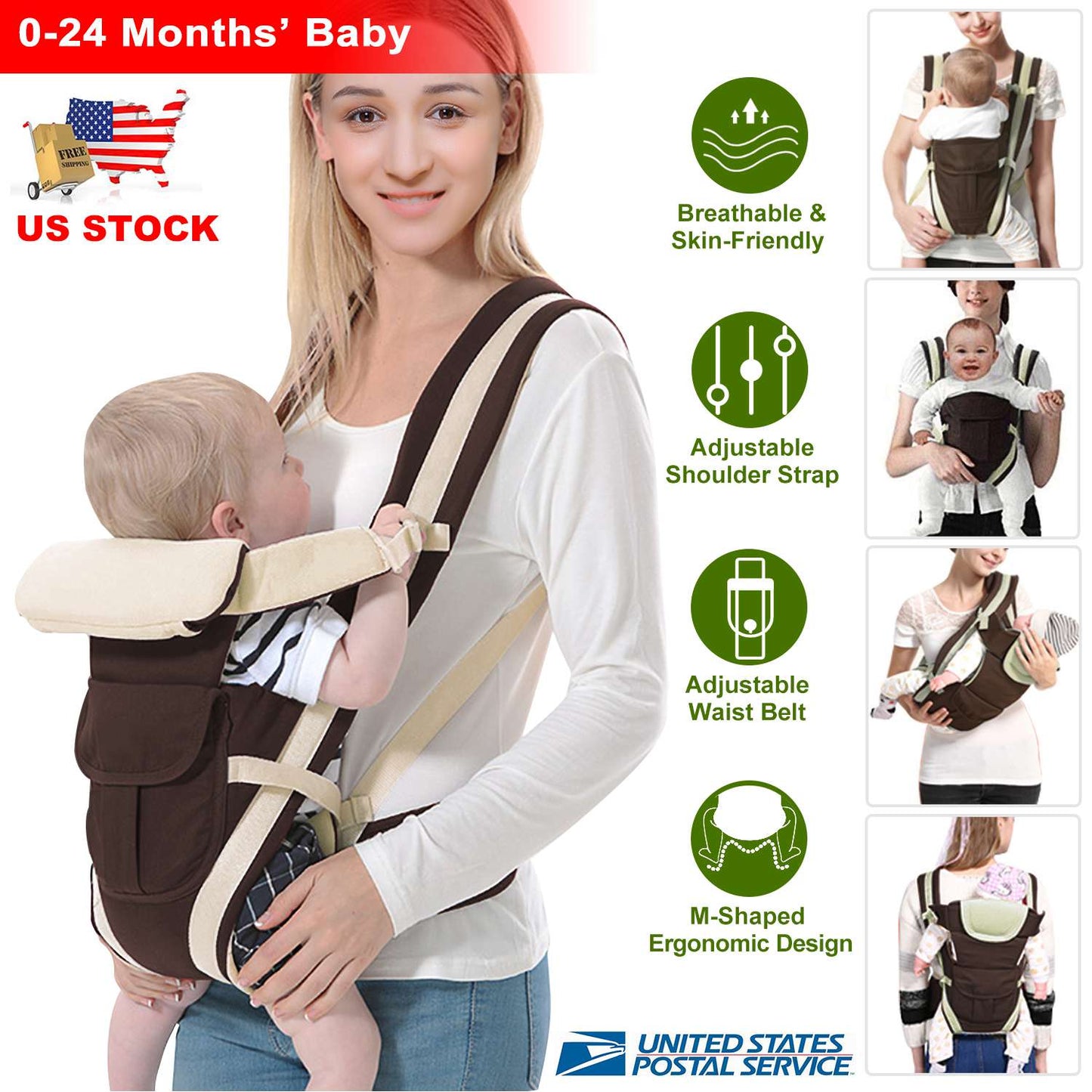 Baby Carrier with 4 Carrying Positions - Breathable & Adjustable
