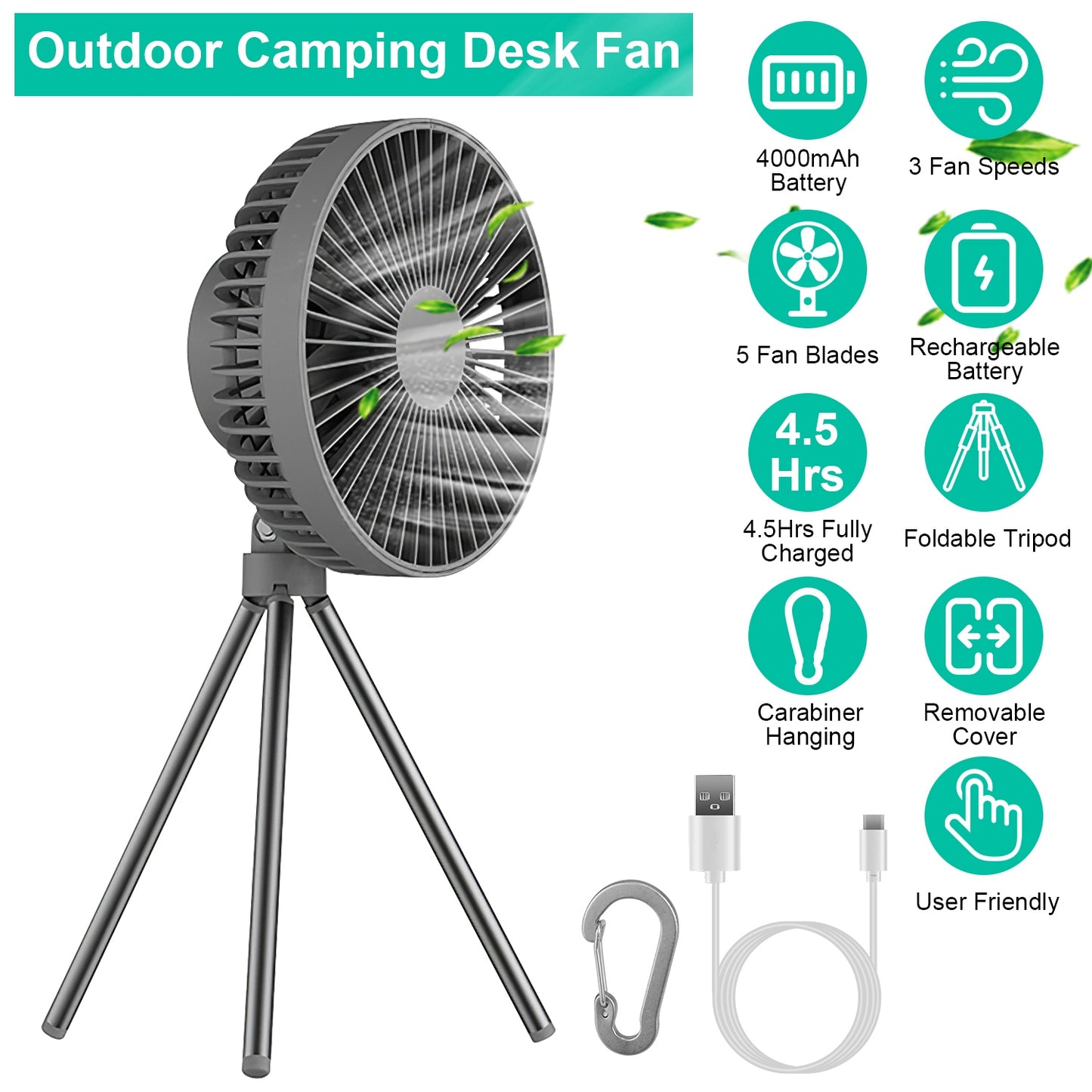 Camping Fan with LED Lantern 10000mAh Rechargeable Battery
