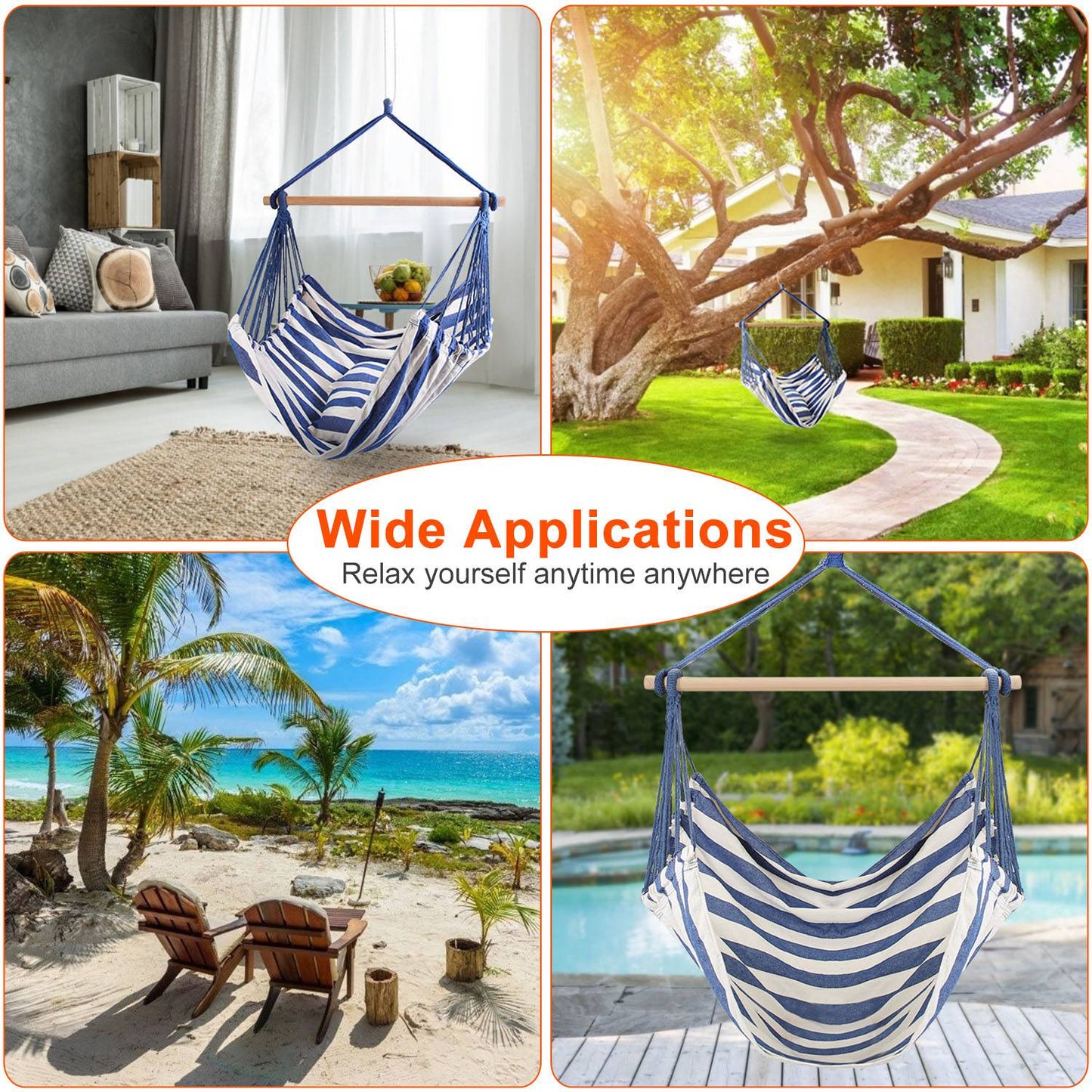 Hanging Hammock Chair with Pillows – 265 lbs Capacity