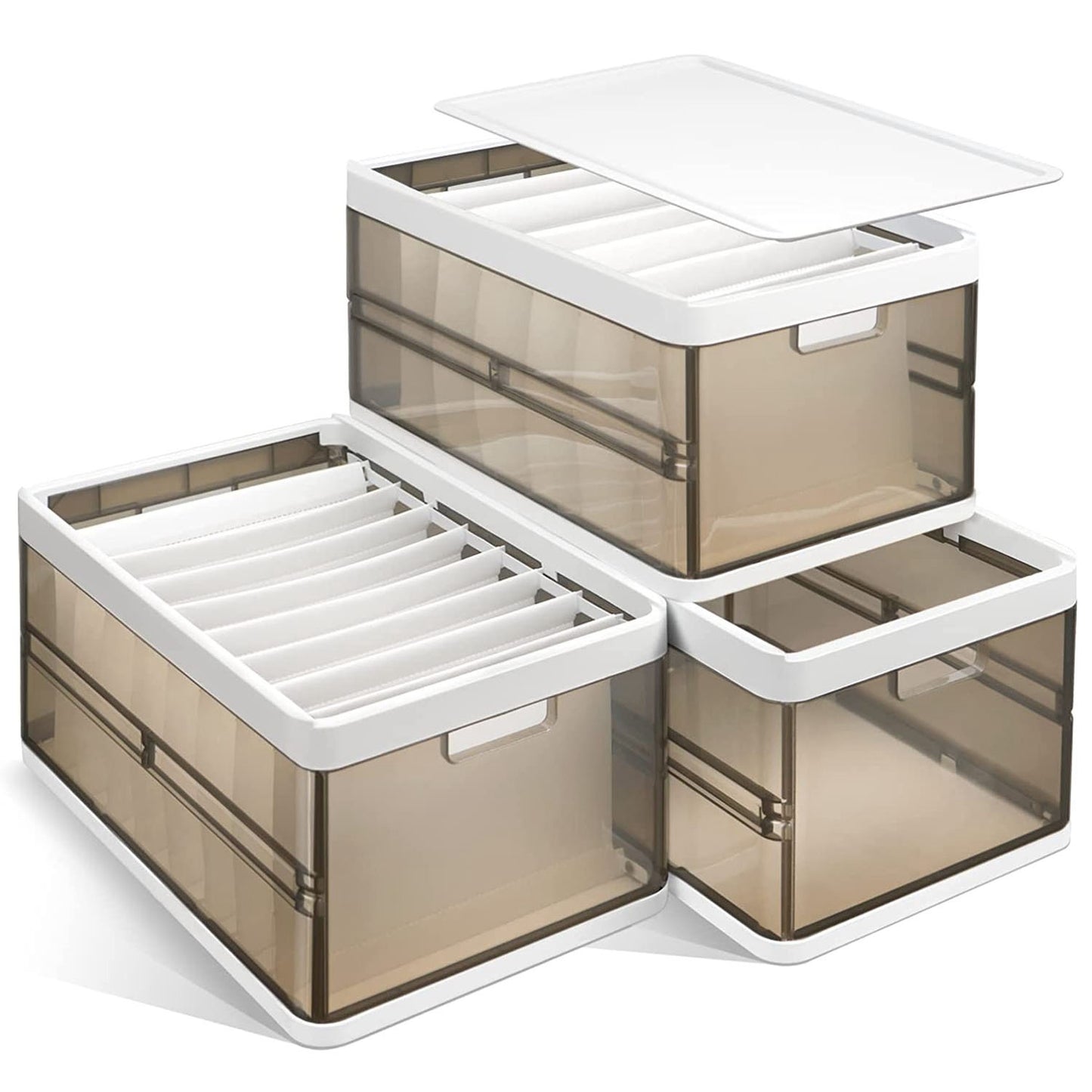Foldable Storage Bins with Lids - 3 Pack Stackable Organizer
