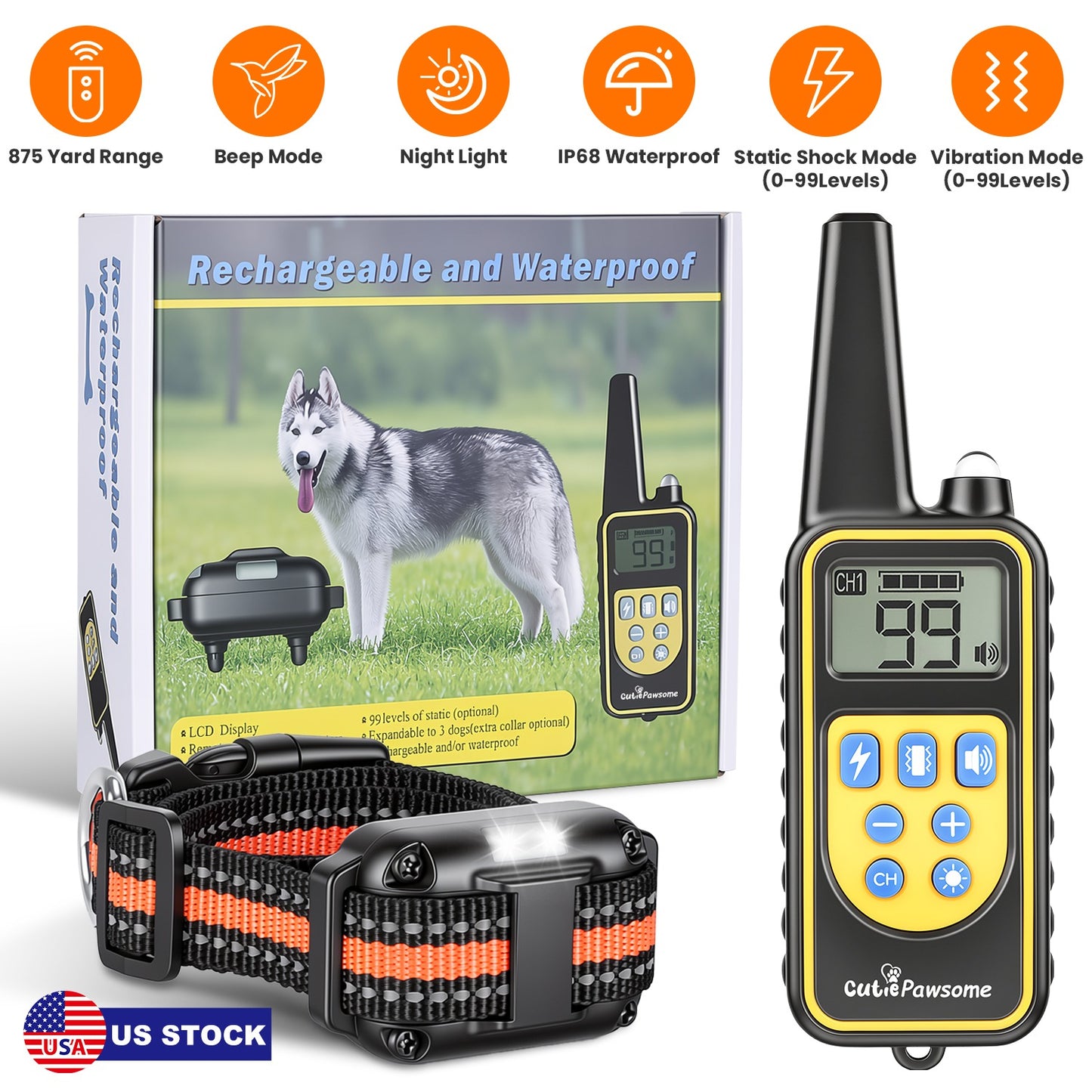 Dog Training Collar Receiver with Adjustable Belt IP67 Waterproof