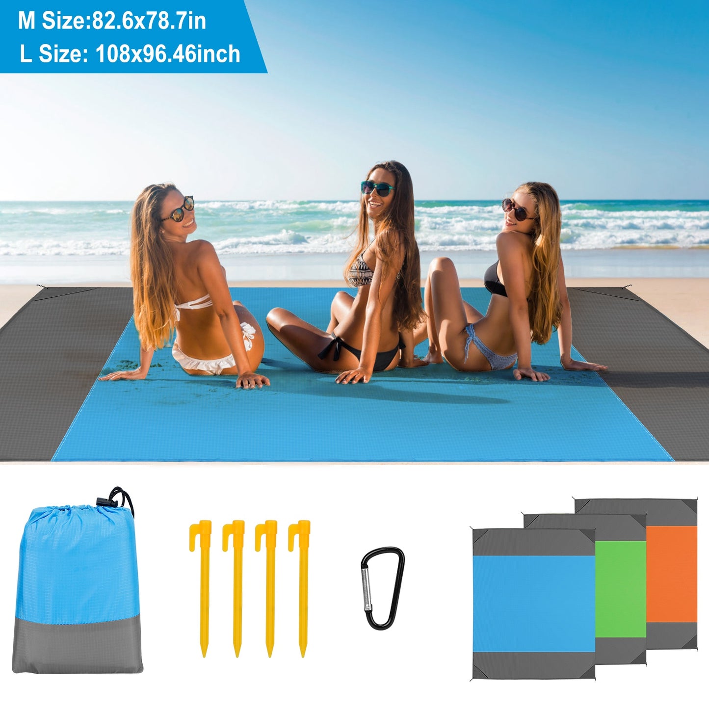 Sand Proof Picnic Blanket with Anchors and Carry Bag