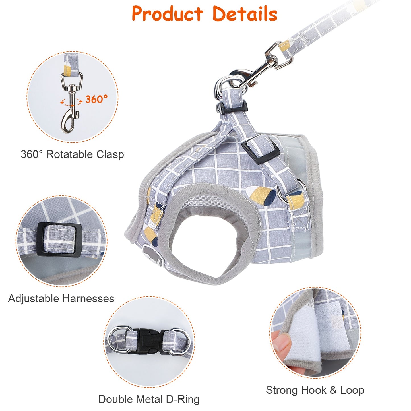 Reflective Dog Harness and Leash Set with Adjustable Mesh Vest