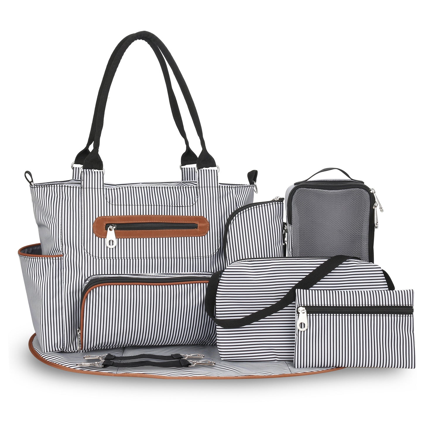Diaper Bag Set 8-Piece with Changing Pad and Stroller Straps