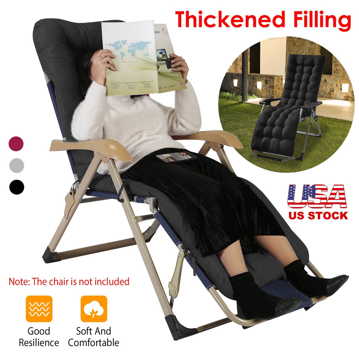 71x22in Chaise Lounger Cushion Recliner Rocking Chair Sofa Mat Deck Chair Cushion