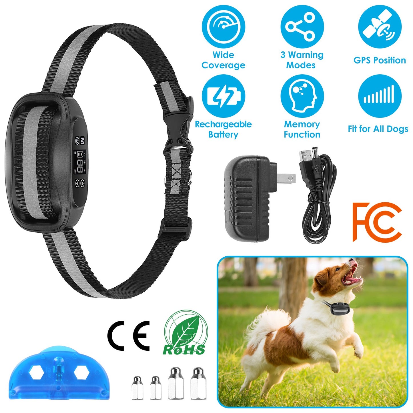 GPS Wireless Dog Fence with Rechargeable Collar & IPX7 Waterproof
