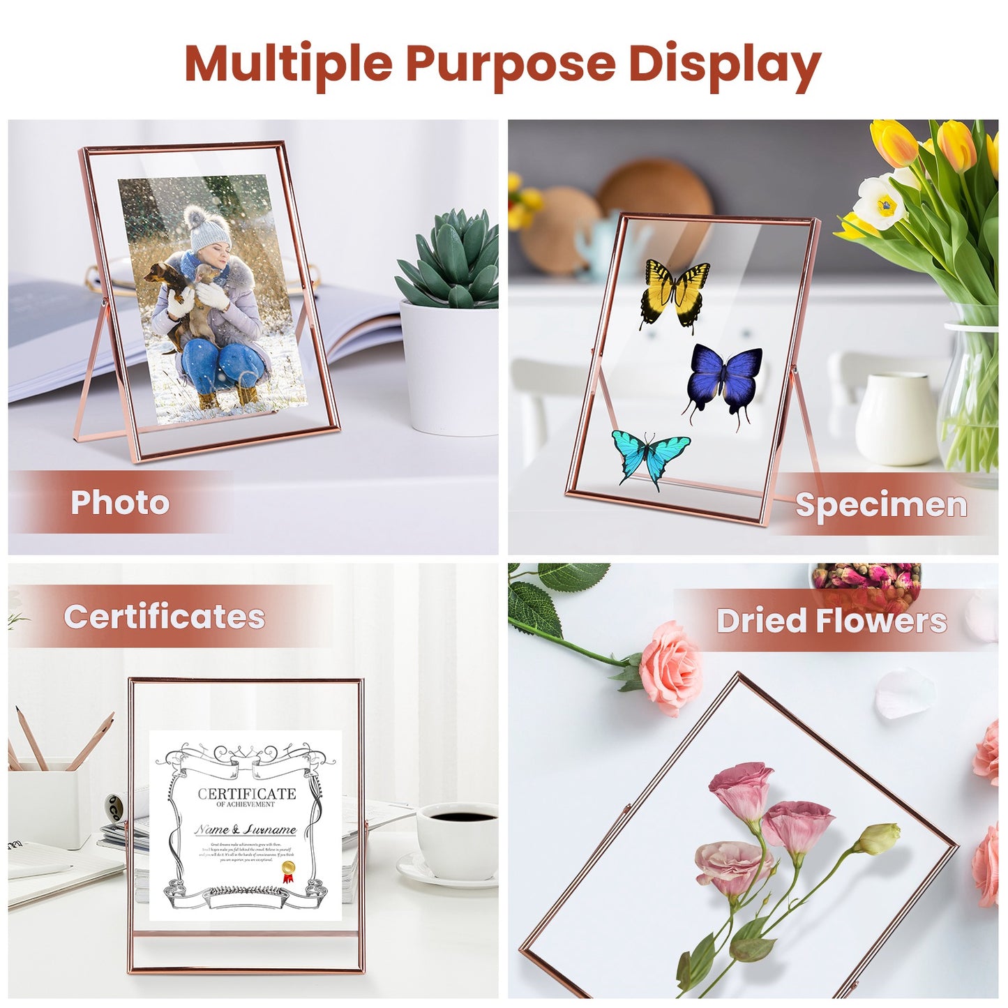 Rose Gold Metal Picture Frame Set 5x7 & 8x10 Vertical