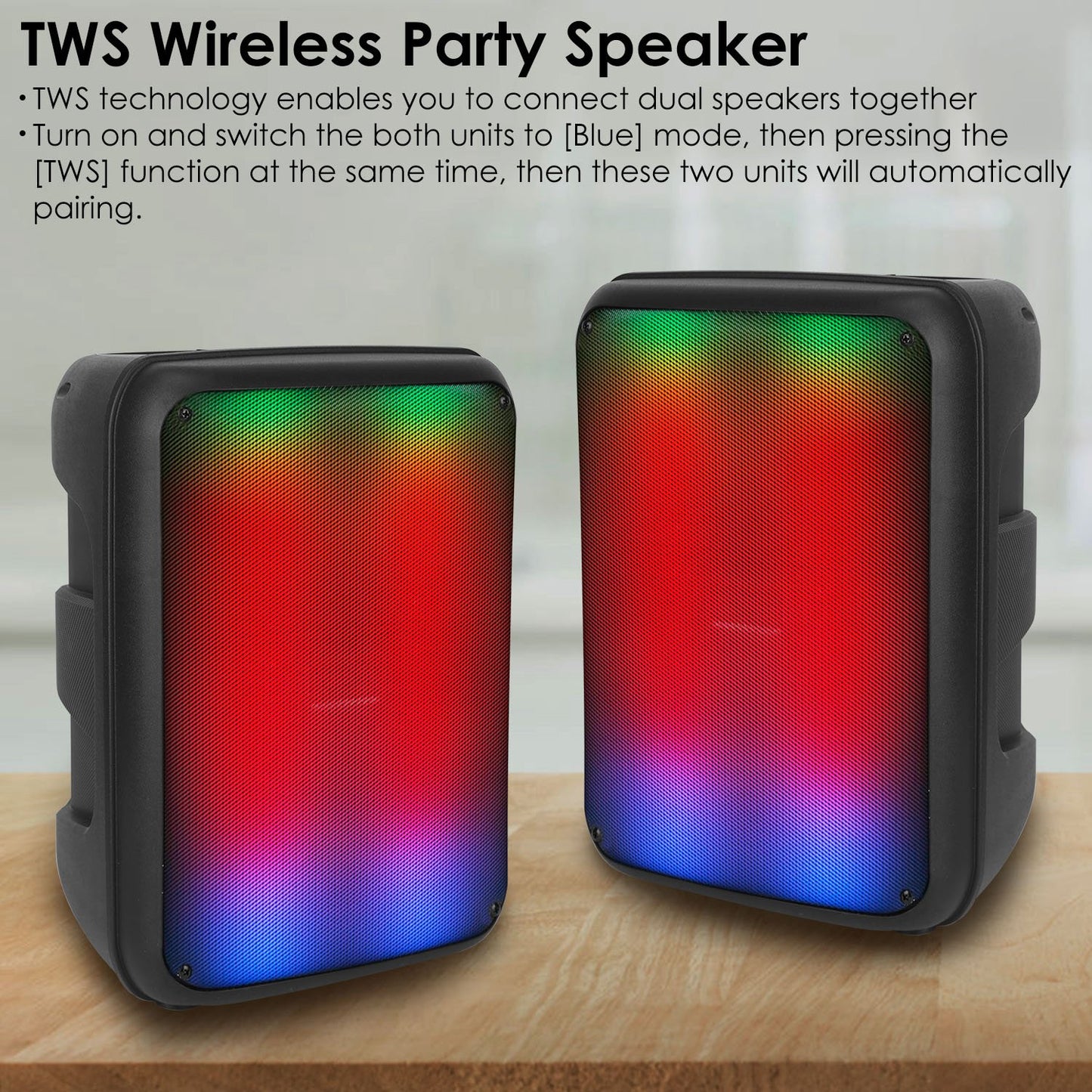 Portable Bluetooth Party Speaker 8" with RGB Lights & Karaoke