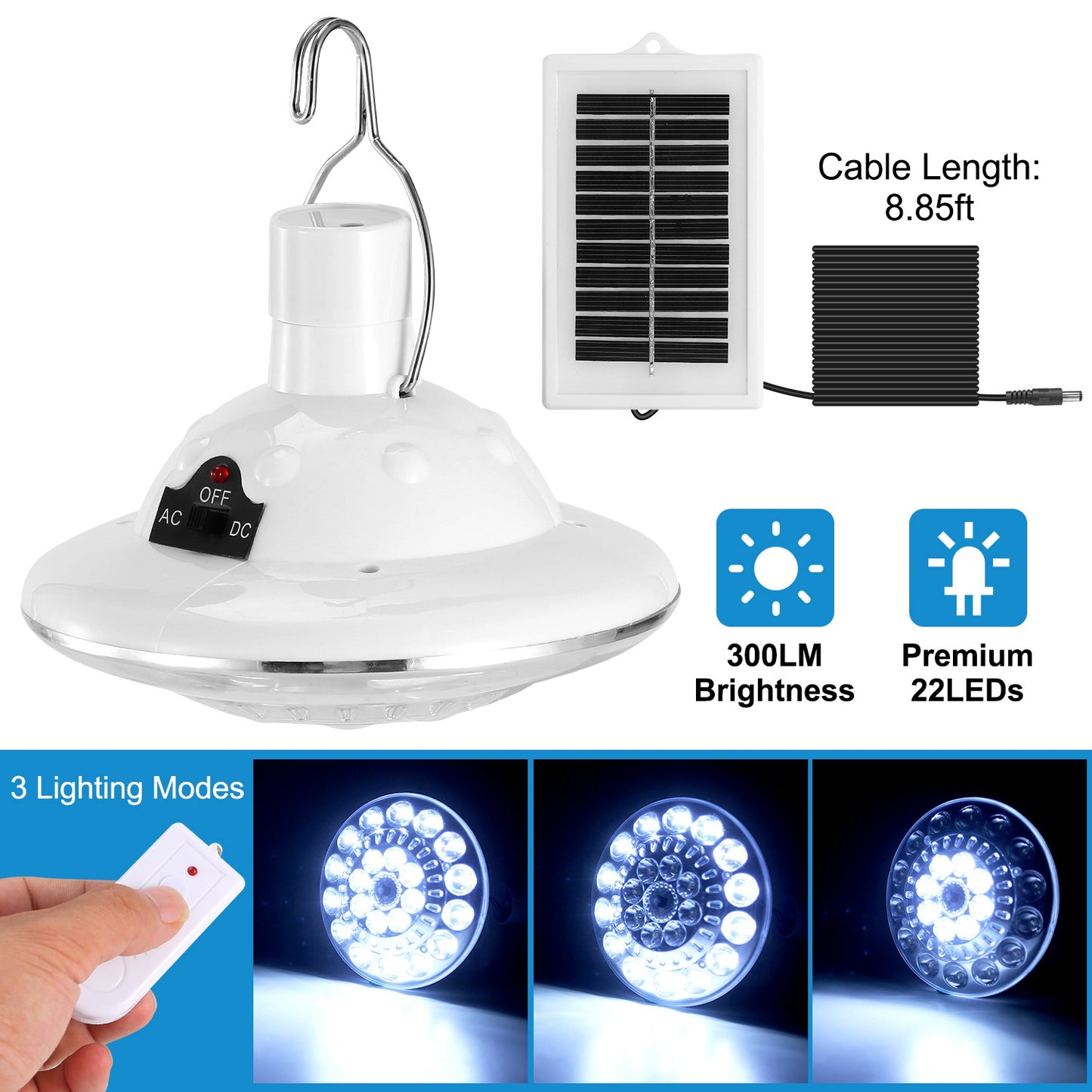 Solar Camping Lantern with Remote Control & Hanging Hook