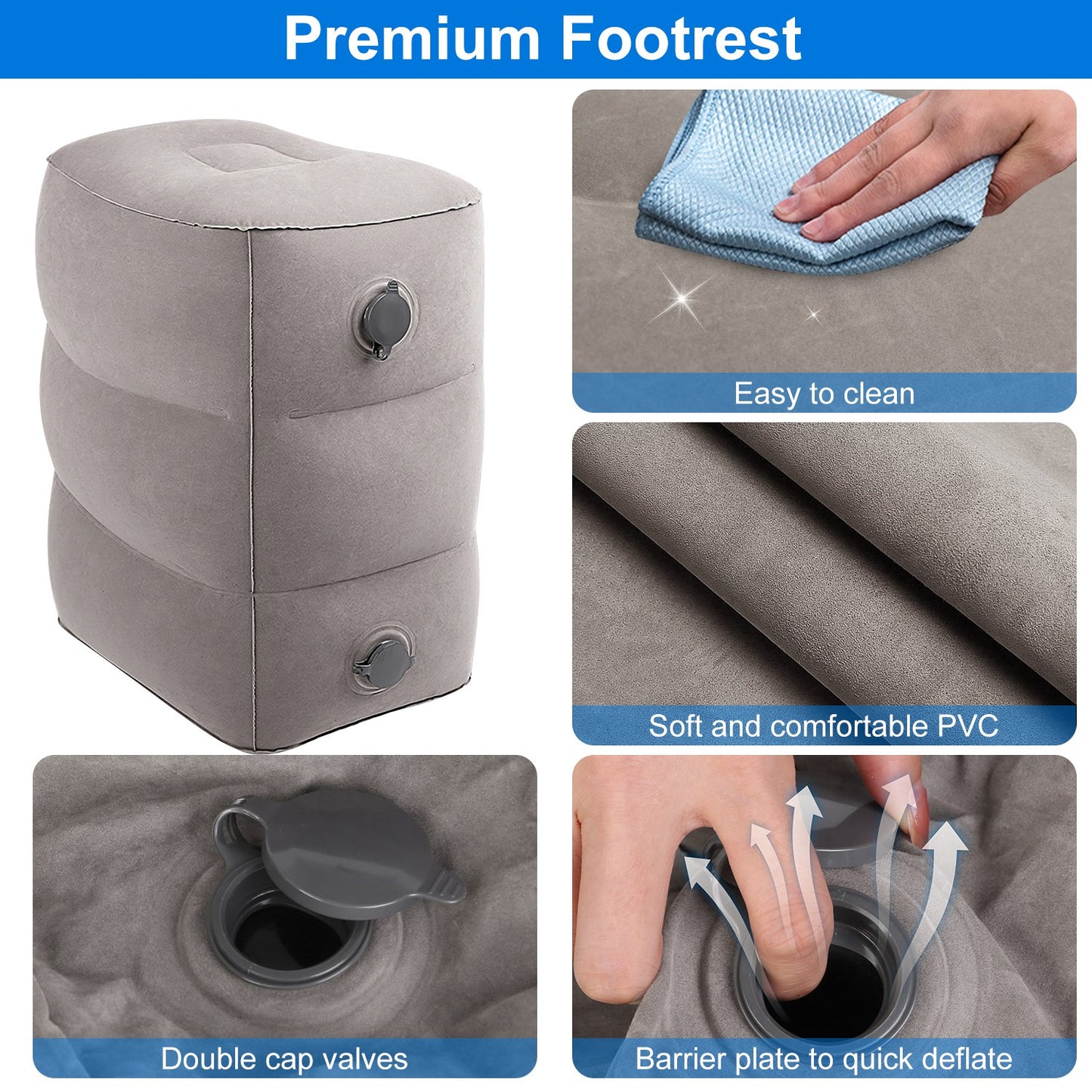 Inflatable Foot Rest with 3 Adjustable Heights for Travel