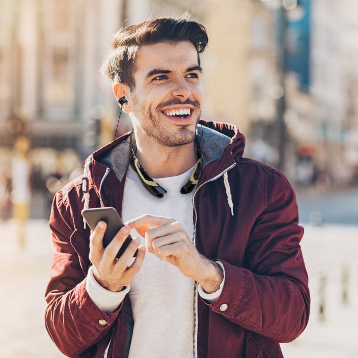 Wireless Neckband Headphones with Magnetic Earbuds and Mic