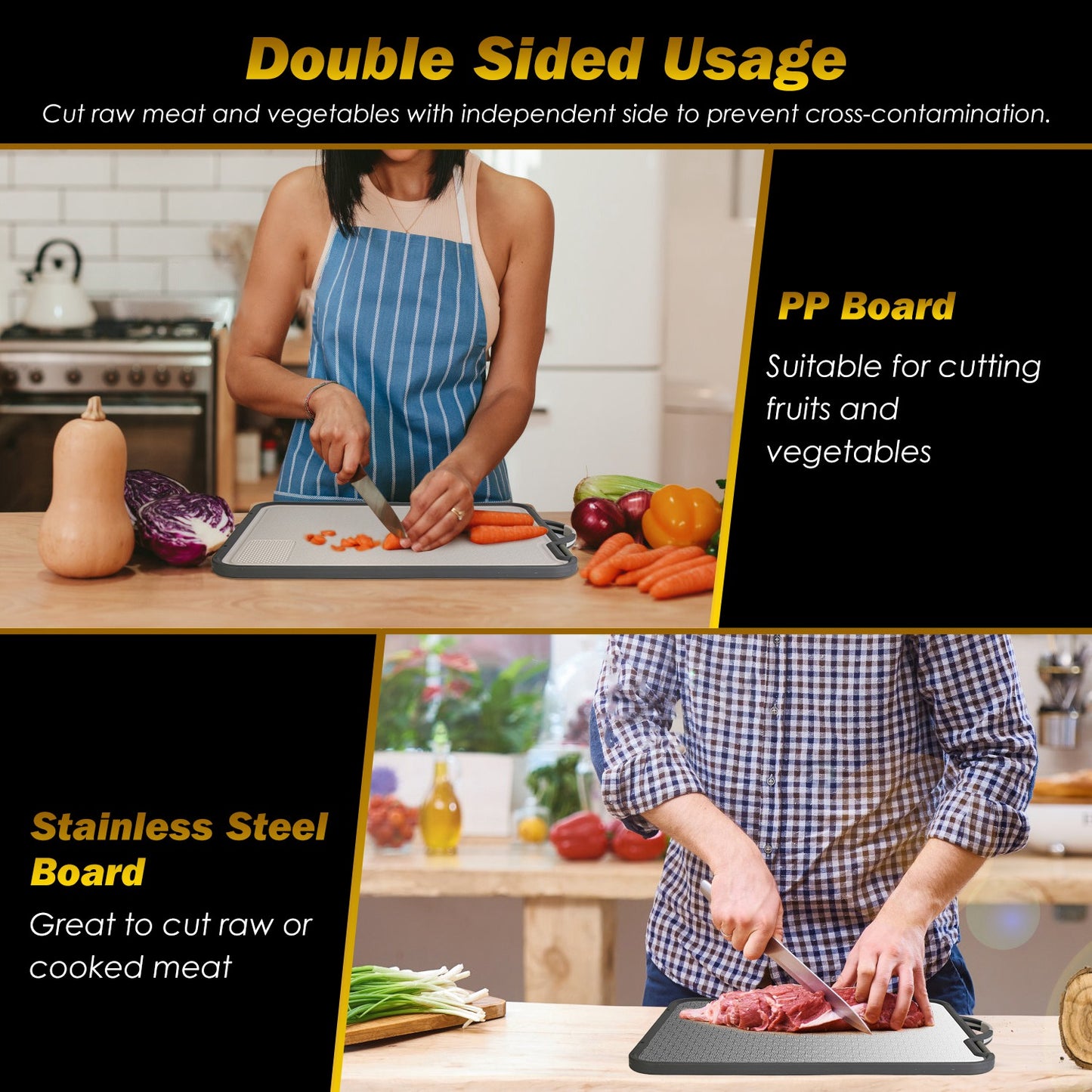 Double Sided Cutting Board with Knife Sharpener - 2 Pack