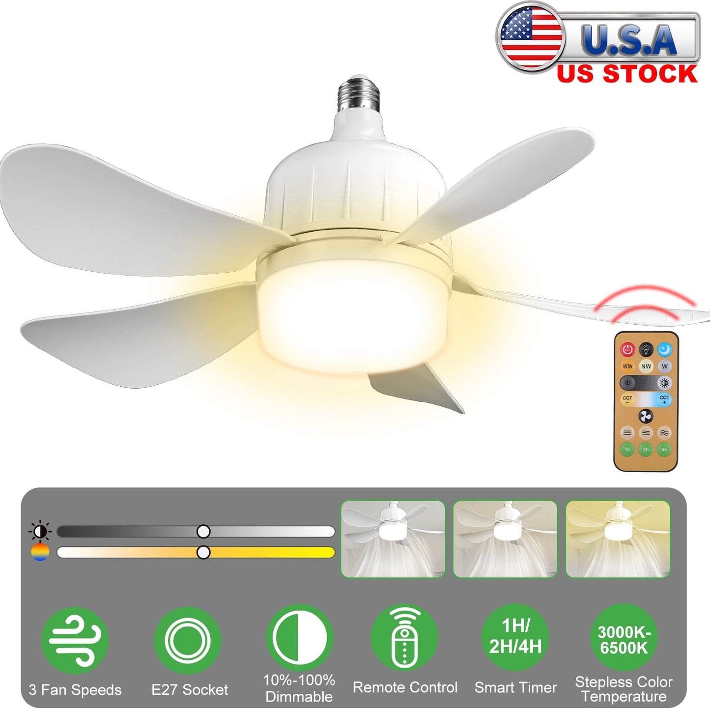 12W LED Ceiling Fan Light with Remote Control & Dimmable