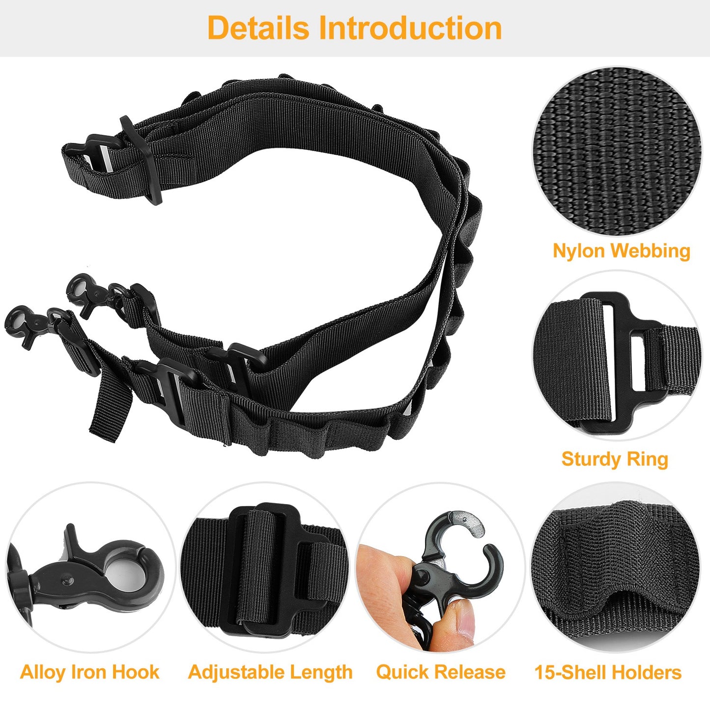 Tactical Shotgun Sling with 15 Shell Holders Adjustable