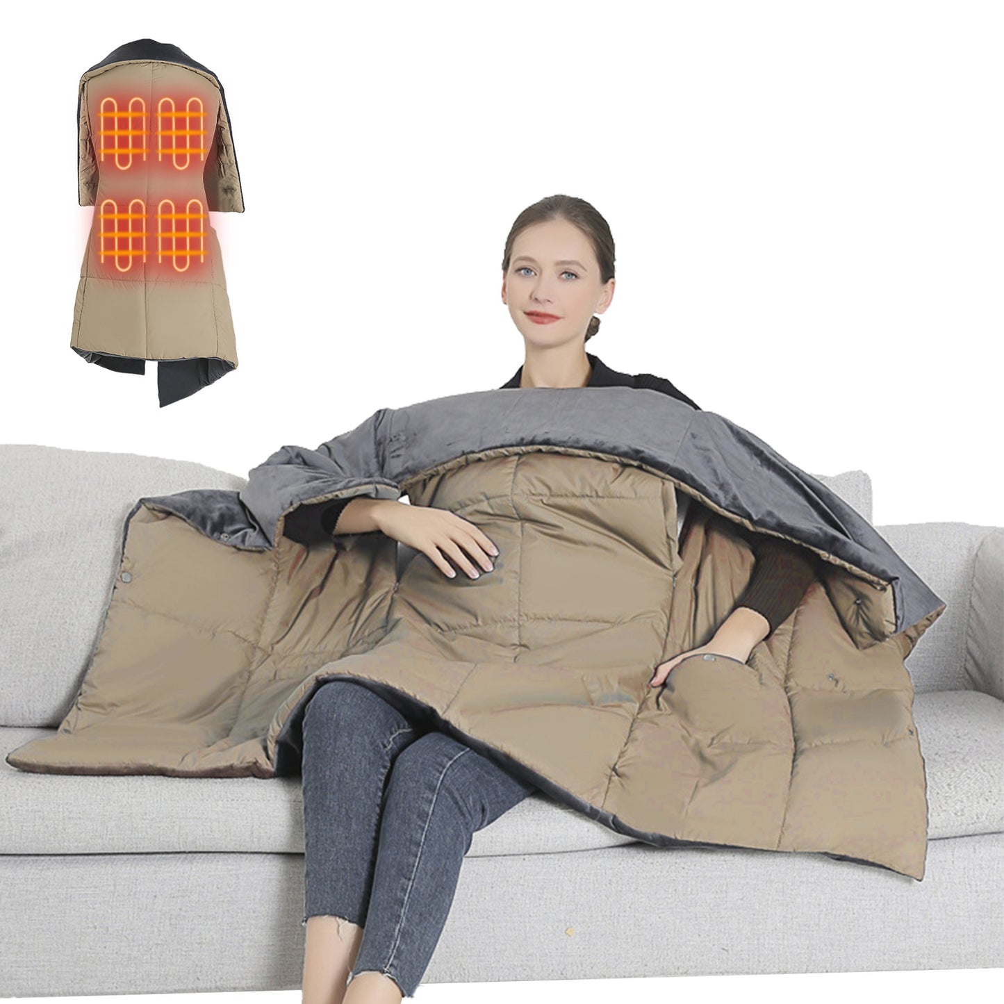 USB Heated Blanket Shawl with 6 Zones & 3 Heat Settings