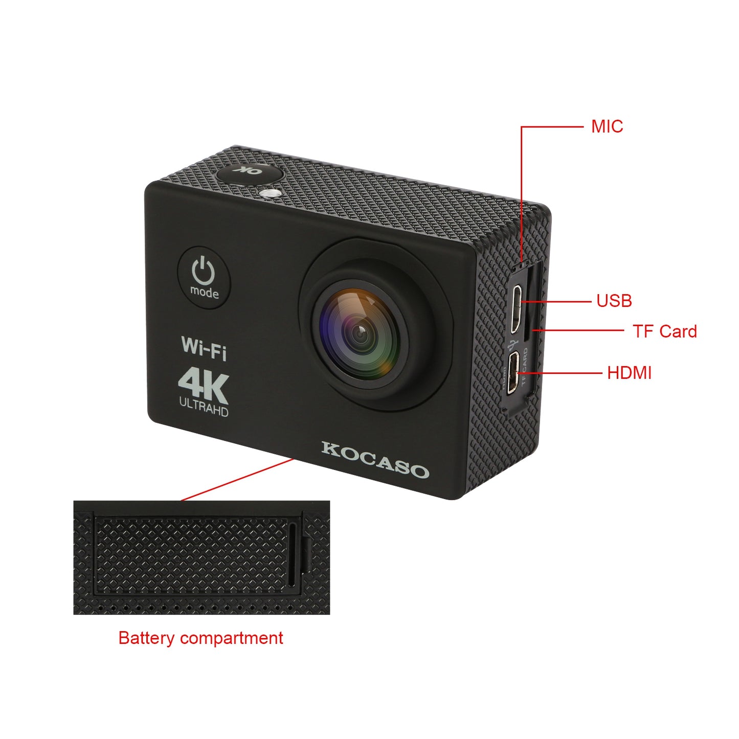4K Action Camera with 170° Wide Angle Lens and WiFi