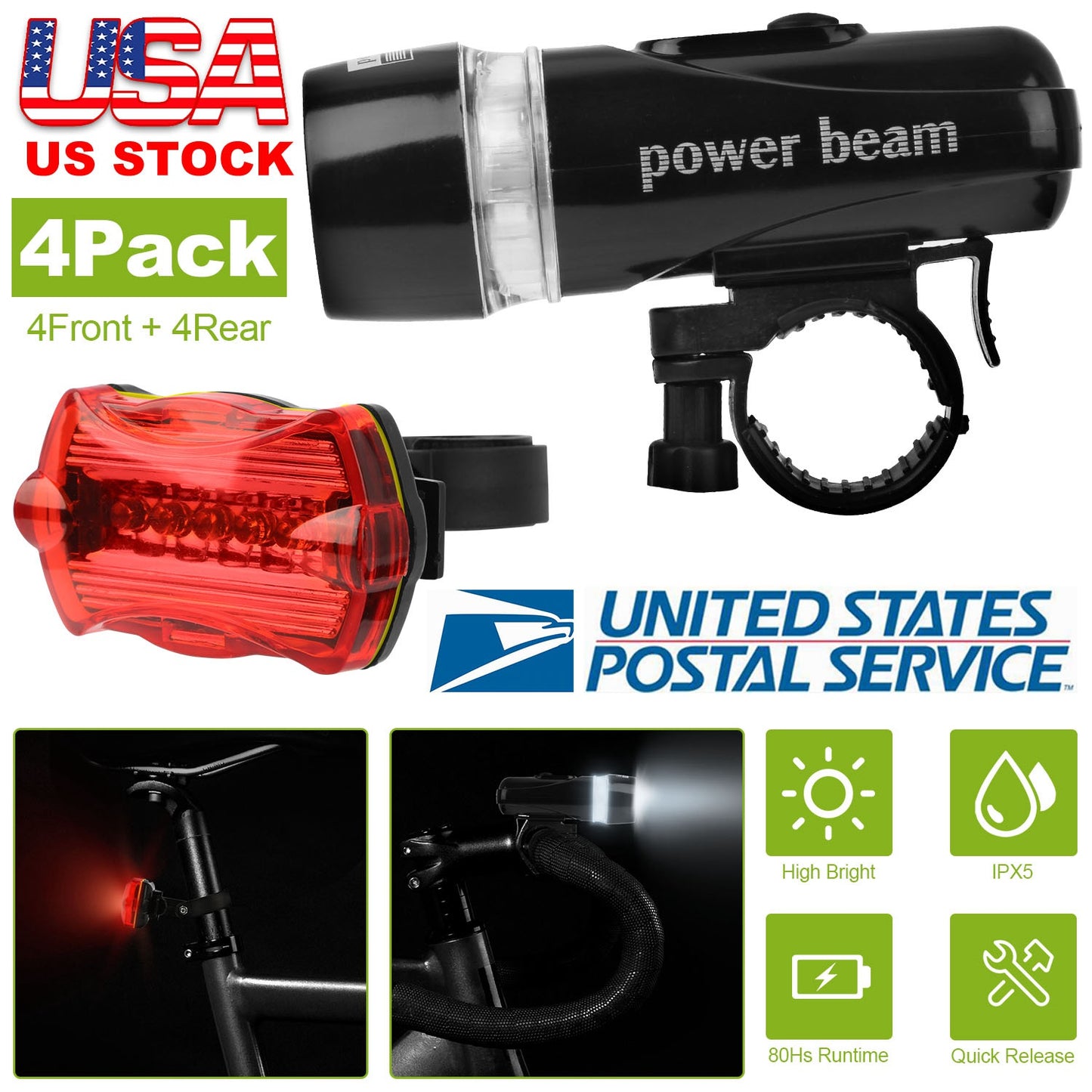 Bike Light Set Front and Rear IPX5 Water-Resistant LED